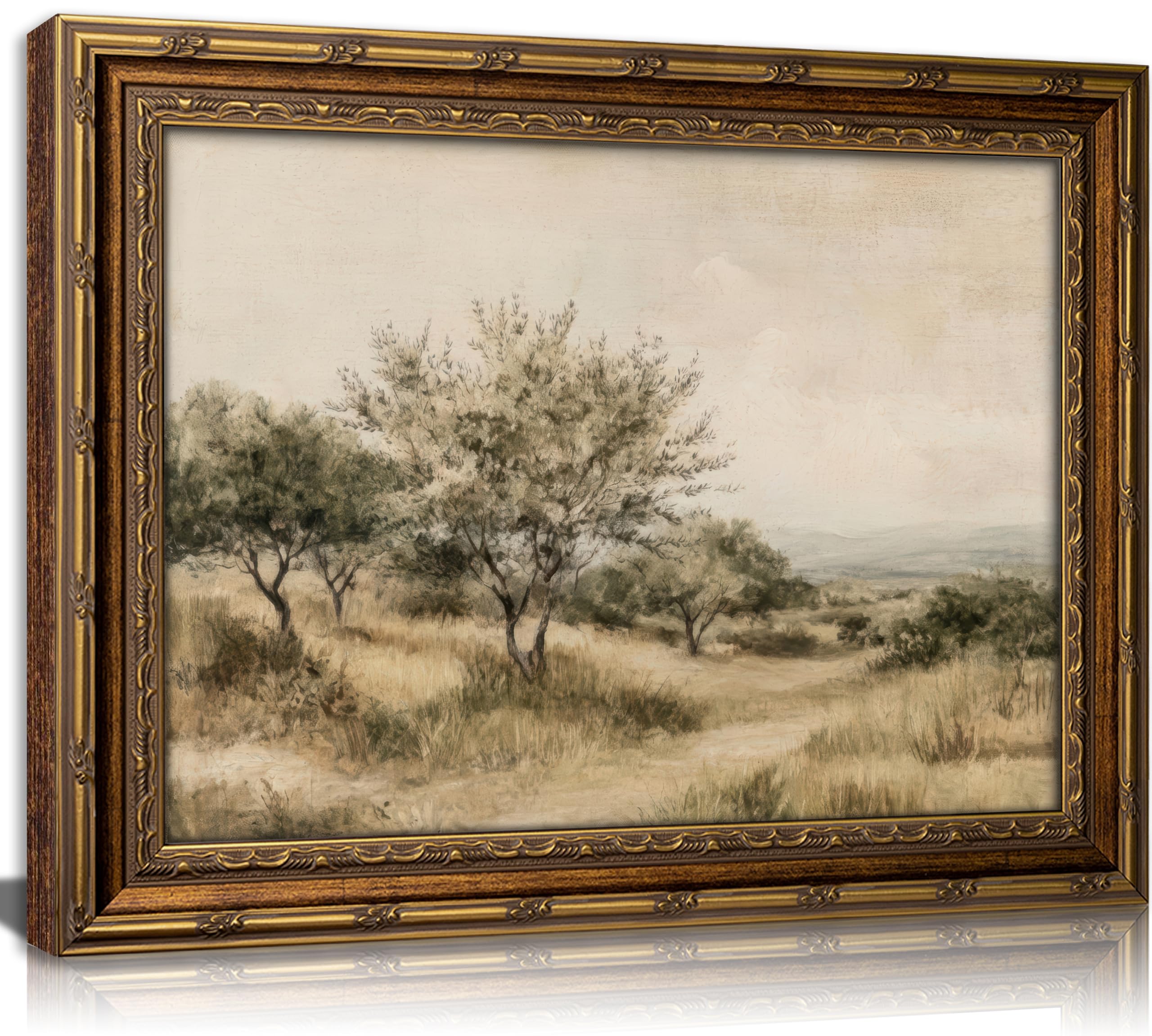 Vintage gold framed Floral Vine wall art Retro Beige Botanical Painting Canvas Prints Elegant Antique Flower French Leaf Wall Decor for Farmhouse Bedroom Living Room Home Decration 16x24in — view 17