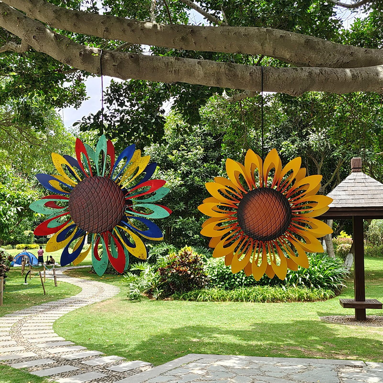 Girandola a Vento in Metallo da Appendere,Mulino a Vento di Girasole,sculture e Girandole a Vento cinetico,Mulini A Vento Decorazione per terrazze Esterne,61 * 101 cm (W * H)