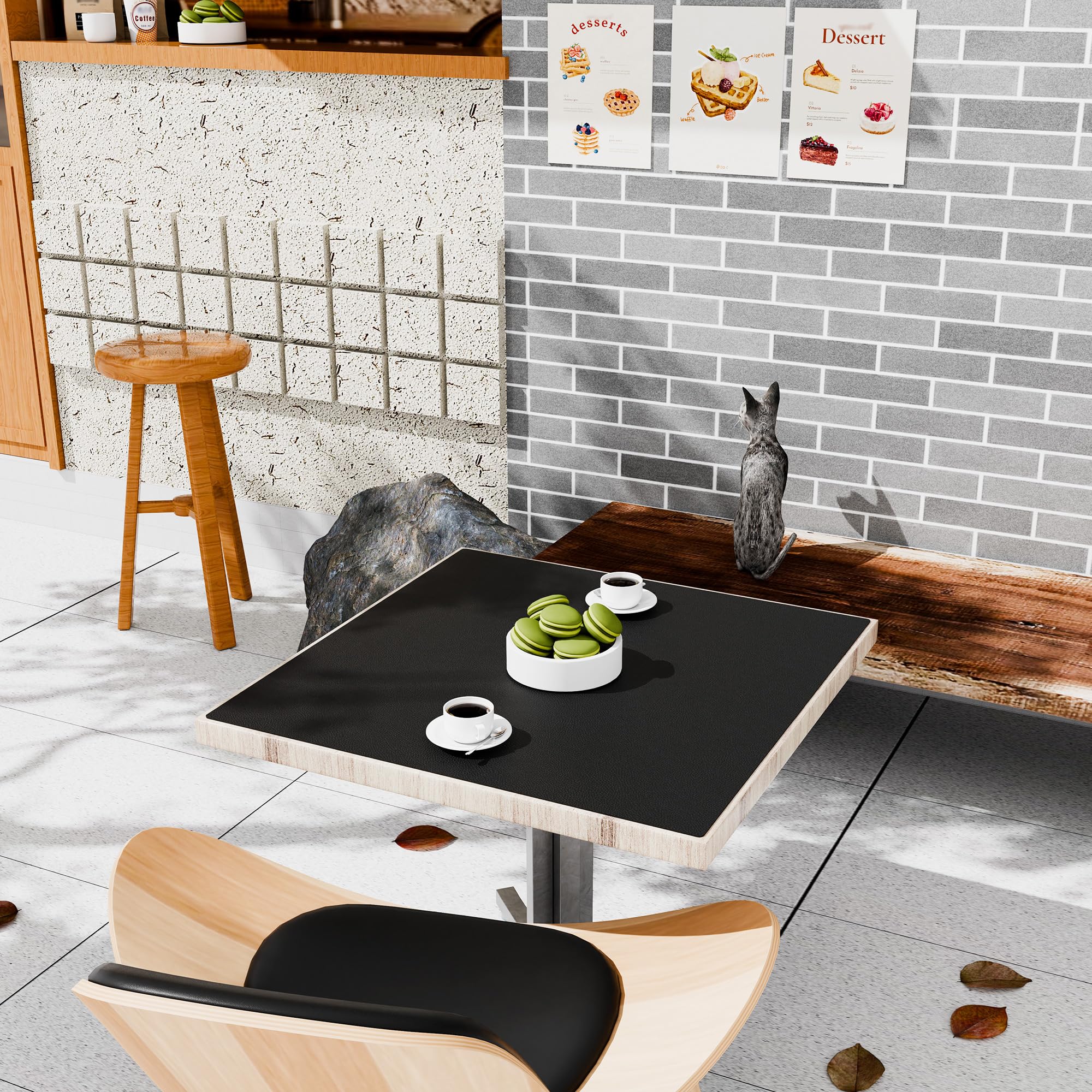 CENNBIE Mantel cuadrado de 76 cm, de corcho y cuero, adecuado como protector de mesa auxiliar de comedor, se puede cortar para adaptarse (23.6-30 pulgadas, negro)