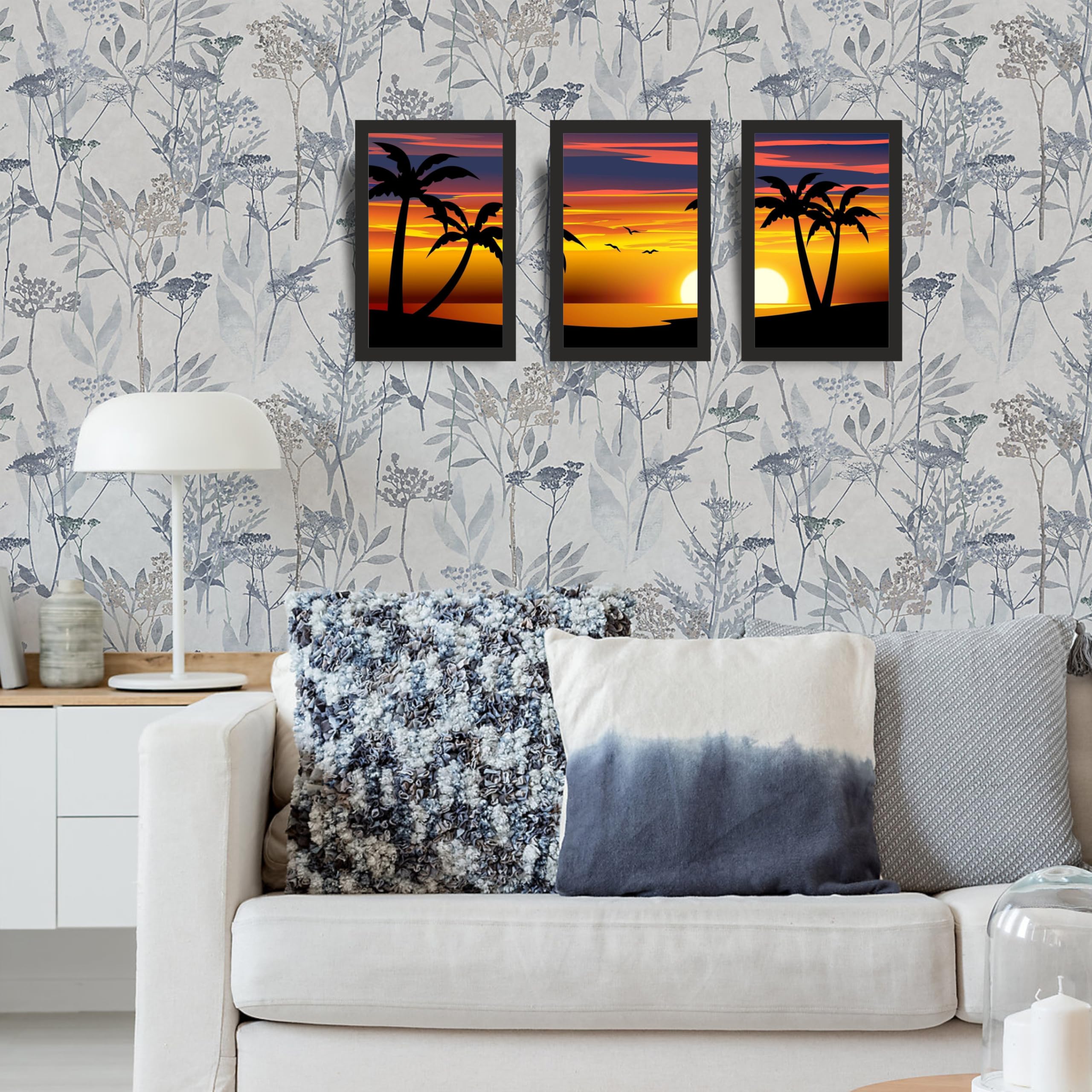 Sunset Palm Tree Beach Wall Art Set of 3
