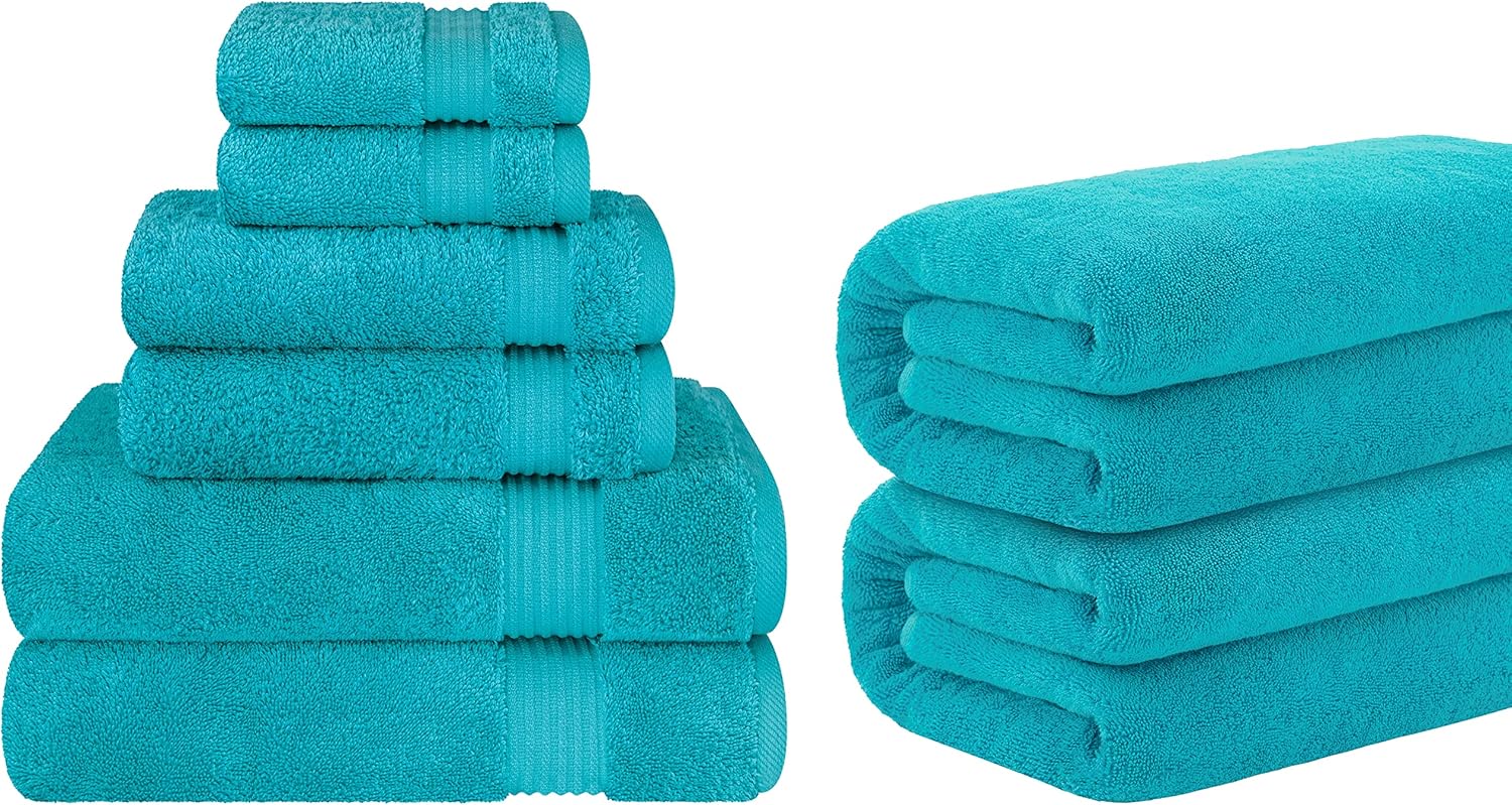 Cotton Paradise, 6 Piece Towel Set and 2 Piece 40"x80" Oversized Bath Sheet Bundle
