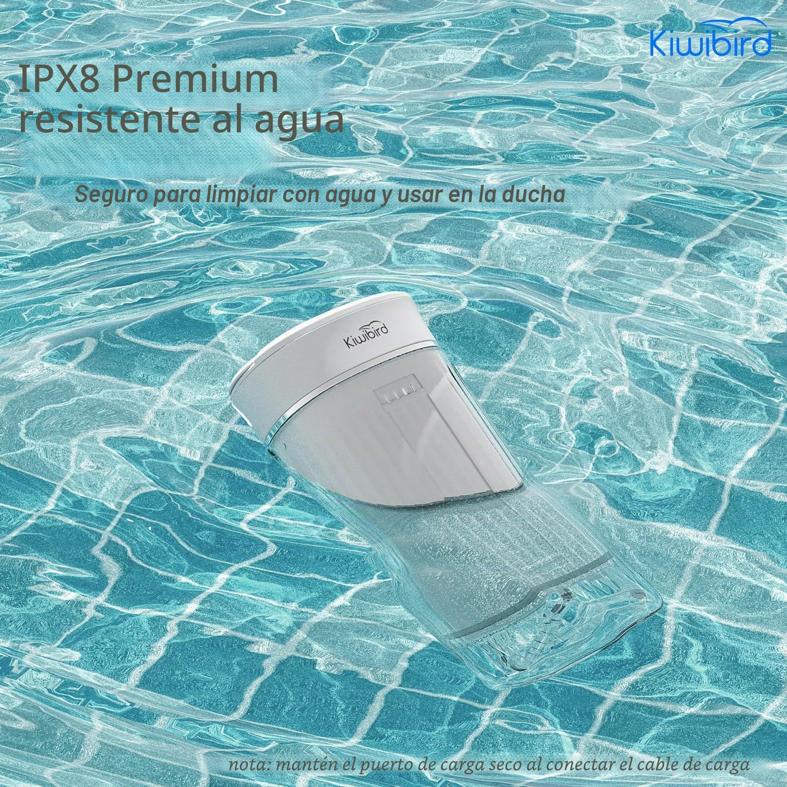 KIWIBIRD Mini irrigador bucal de agua para viajes, irrigador oral inalámbrico ultra portátil con luz UVC, IPX8 impermeable 3 modos, limpiador de dientes de 230 ml para cuidado de piedras de amígdalas