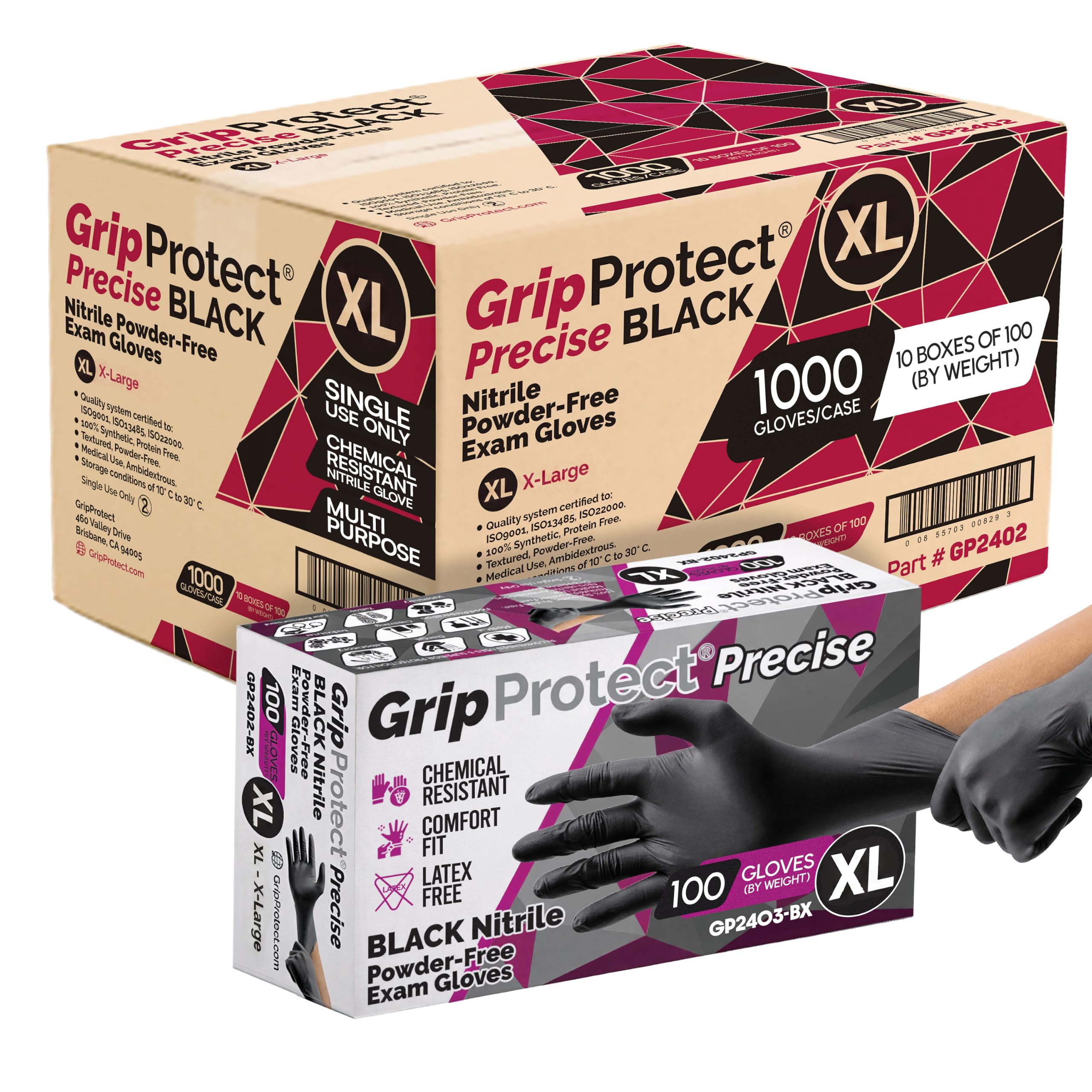 GripProtect Guantes de nitrilo negros precisos, resistentes al fentanilo, clasificación quimioterapéutica, para alimentos, hogar, hospital, fuerzas del orden, tatuajes 1000/C (XL)