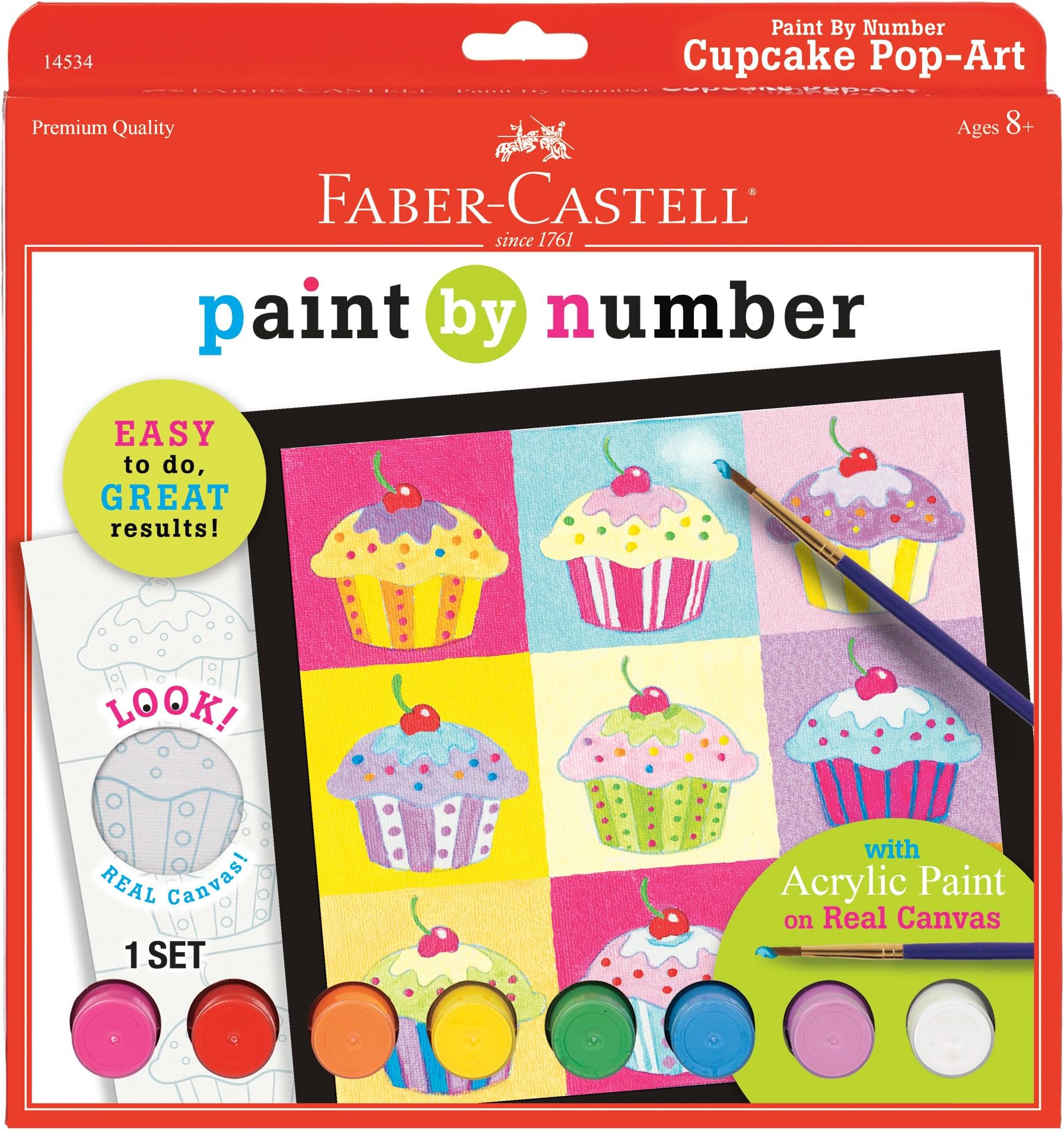 Faber-CastellPaint by Number Cupcake Pop-Art - Complete Paint by Number Kit for Kids