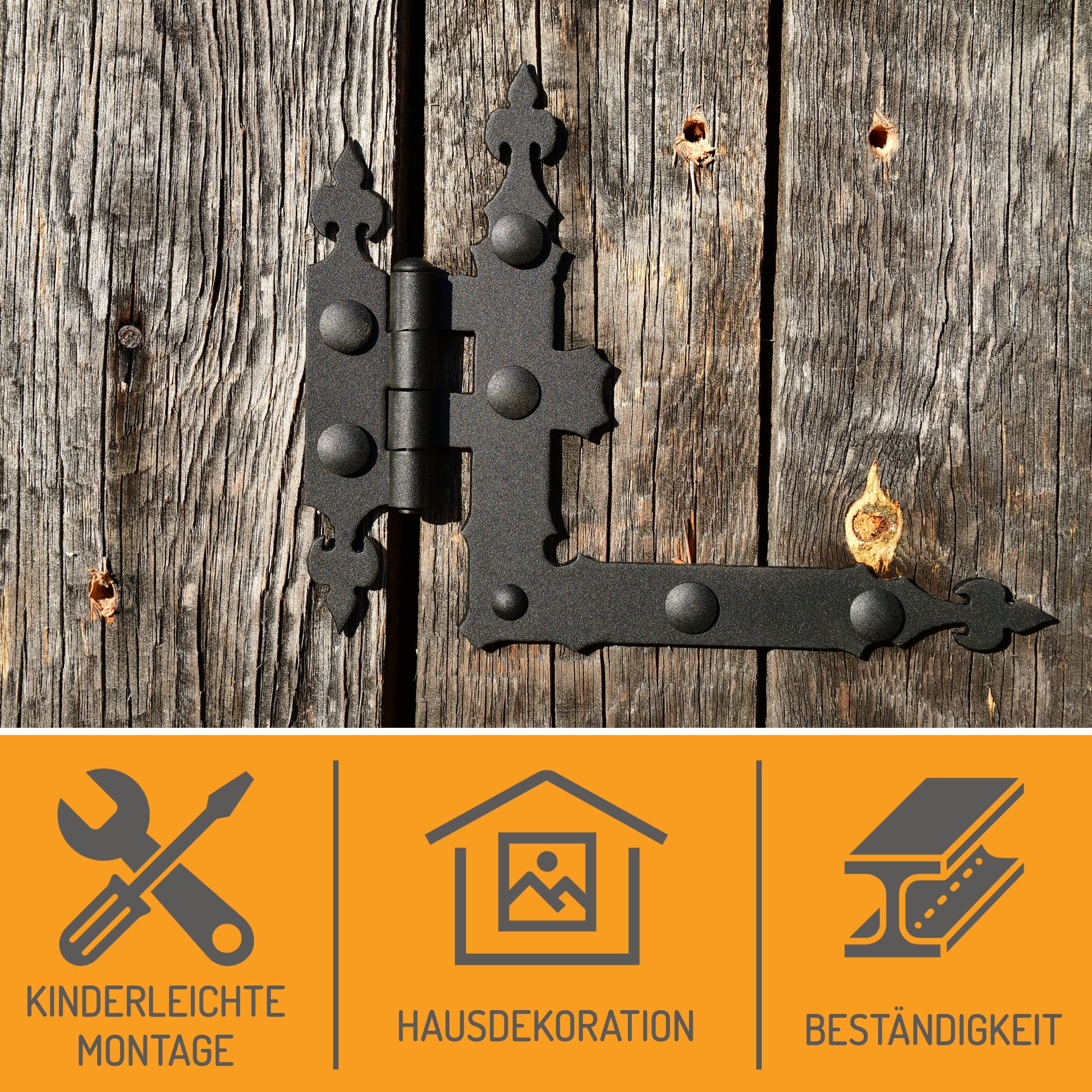 MoriaDesign - Cerniera a croce nera, 150 x 86 x 2 mm, in ferro battuto, per cancelli da giardino, porte in legno e persiane