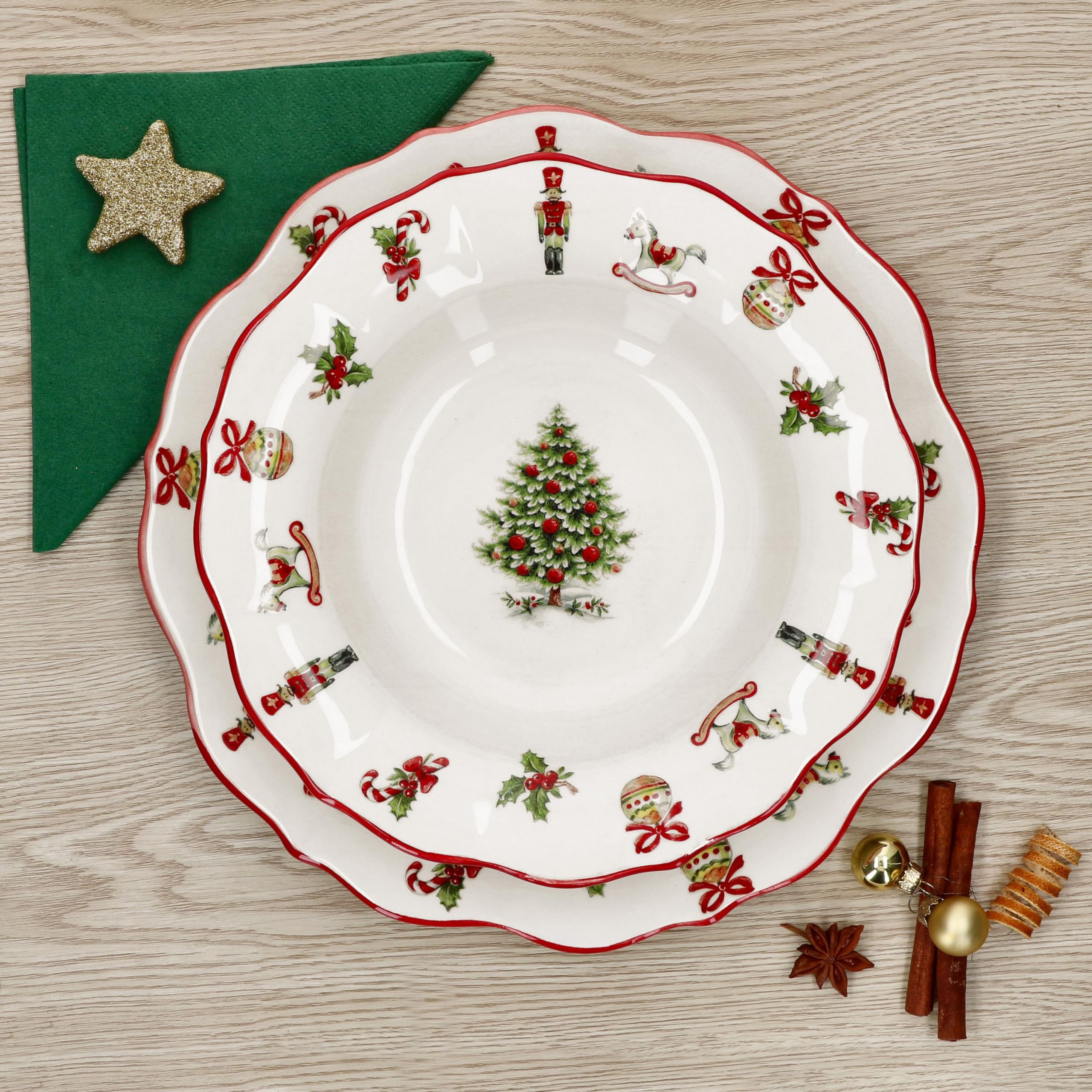 Burriera In Ceramica Con Coperchio - Decorazione Natalizia Con Albero E Babbo Natale, Per Burro, Pane O Dessert