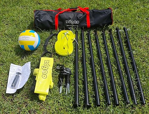 Miniatura 8 de Red de voleibol para exteriores, juego de voleibol portátil para patio trasero con red de voleibol profesional, hilo envolvente de voleibol y bomba,