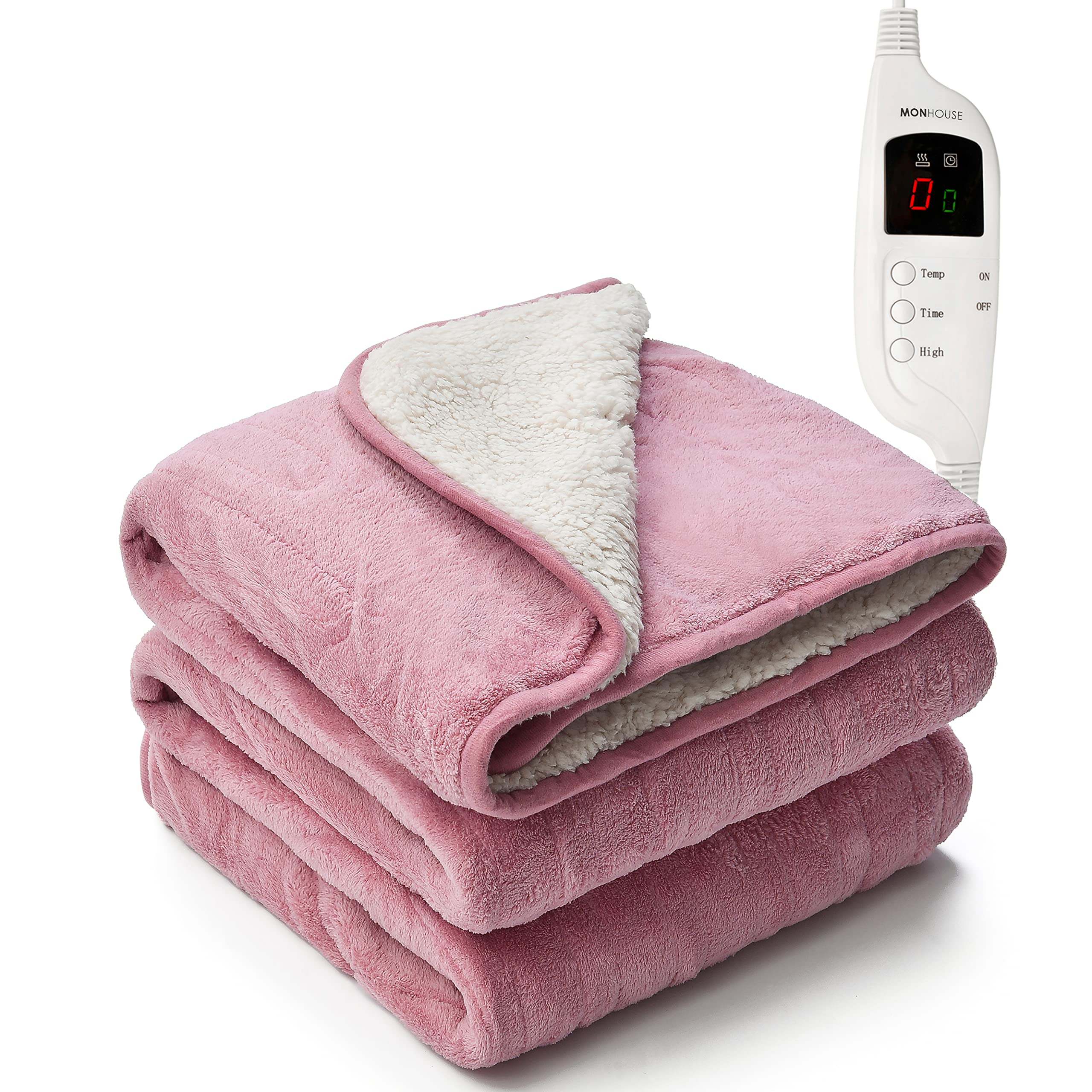 MONHOUSE Heated Throw - Electric Blanket - Digital Controller - Timer up to  9 hours, 9 Heat Settings, Auto Shutoff - Machine Washable - Single  130X160cm - PINK SHEARLING : Amazon.co.uk: Home u0026 Kitchen