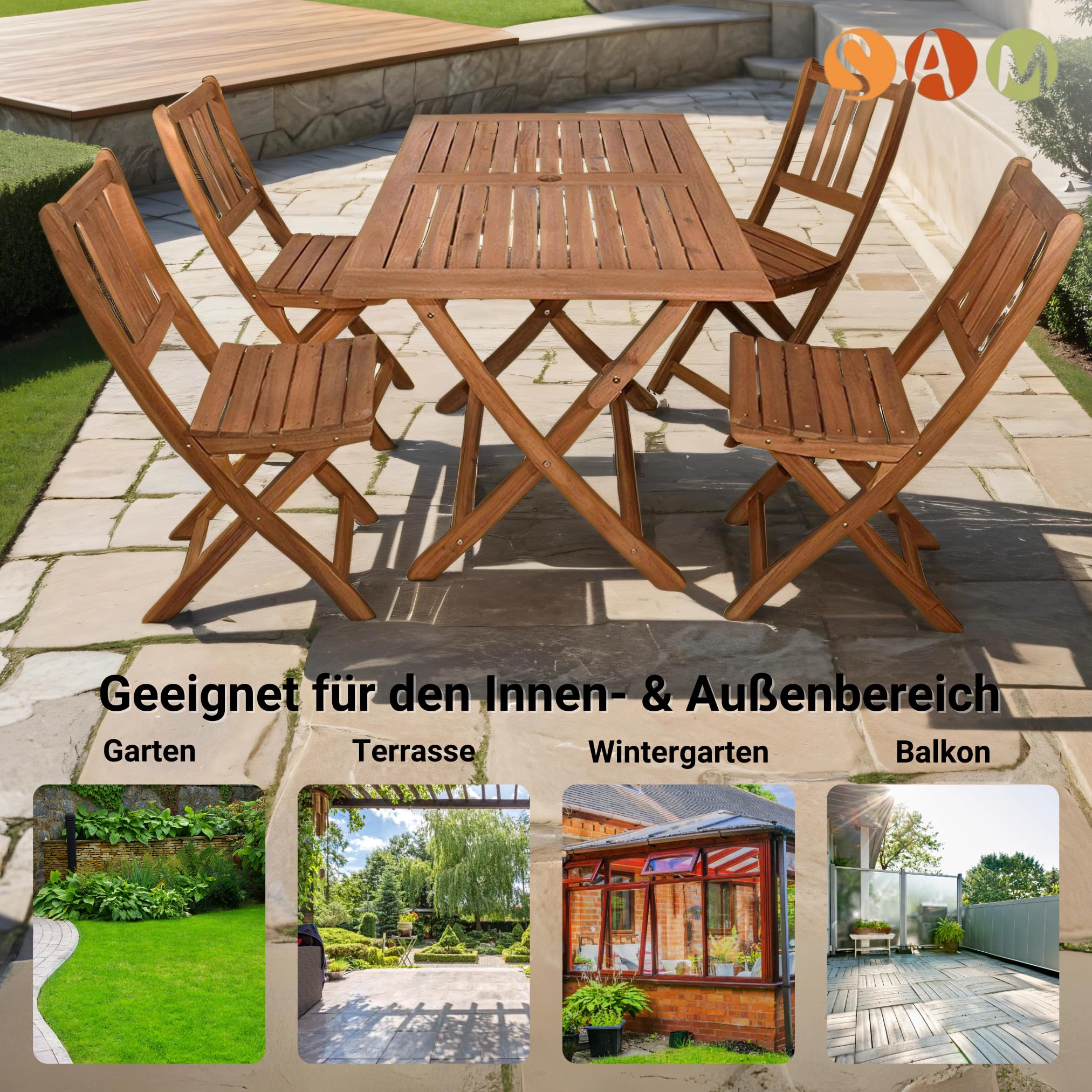 SAM Gartentisch Callao 120x70 cm Akazienholz rund klappbar | massiv & geölt, Abgerundeter Klapptisch, Holztisch für Balkon, Terrasse, Wintergarten oder, pflegeleichtes Unikat