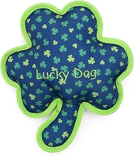 The Worthy Dog Lucky Dog Shamrock Clover Toy Navy/Green, Fun Indoor/Outdoor Fetch Play with Squeaker for Dogs Durable Material for Aggressive Chewers - Large