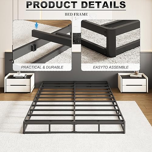 Miniatura 8 de UOMEUR Base de cama King Box Spring de 9 pulgadas, 3000 libras, base de colchón de metal resistente, sin herramientas, fácil montaje, sin ruido 9a