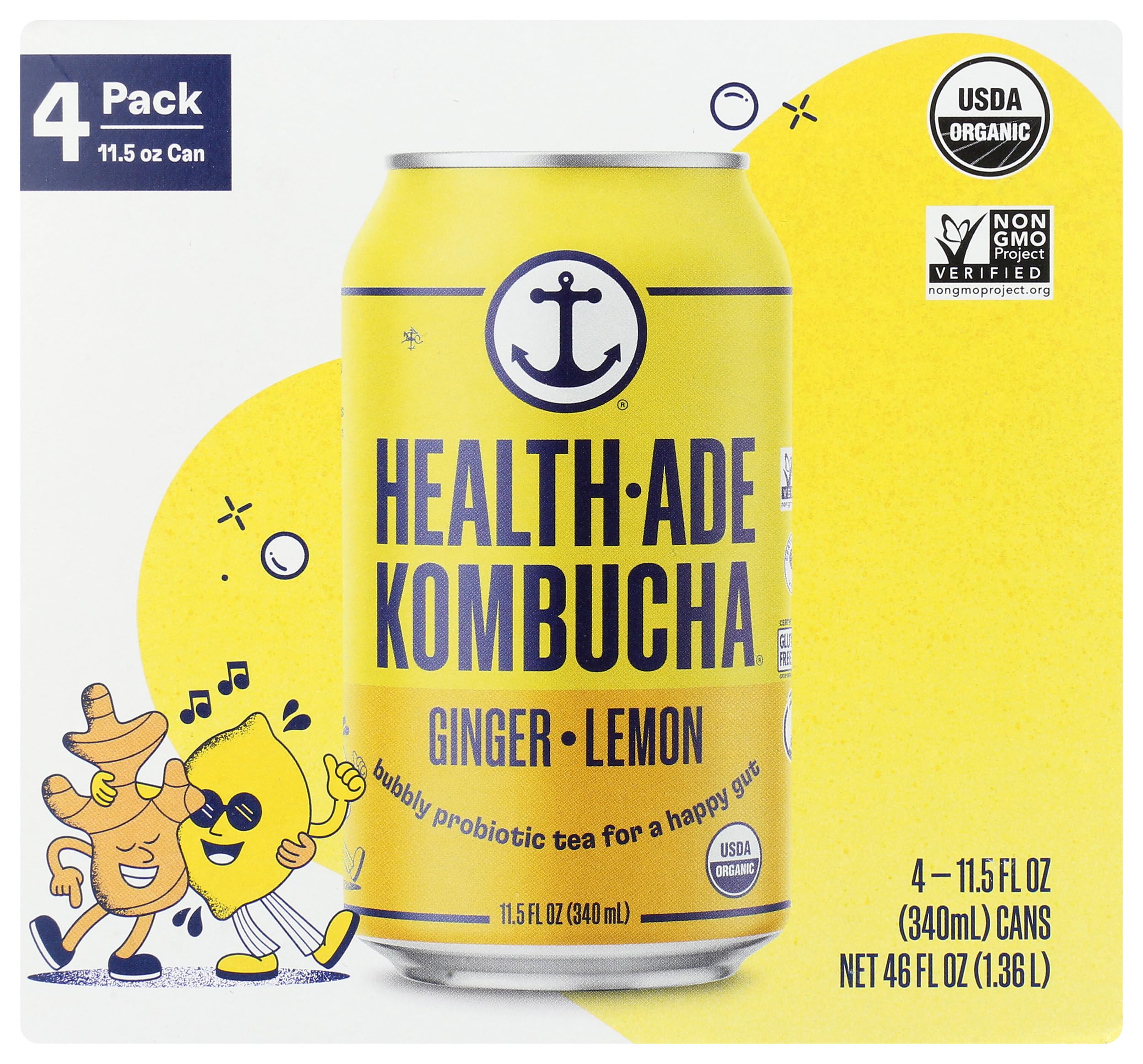 Amazon.com : Health-Ade Ginger Lemon 11.5oz 4-pack of Cans (46oz