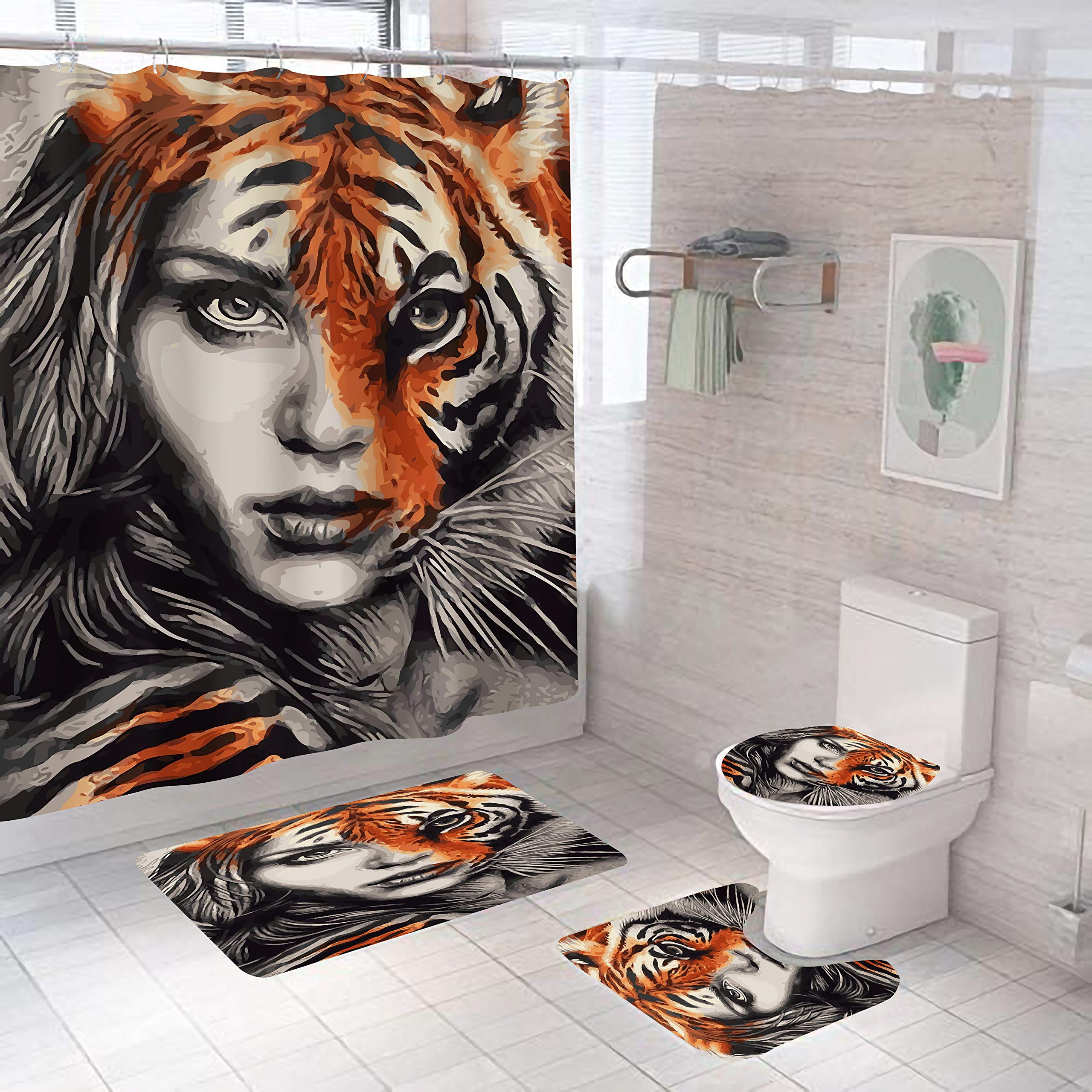 Alfombra de secado rápido con diseño de tigre juego de 3 piezas antideslizantes para baño 45x75 cm