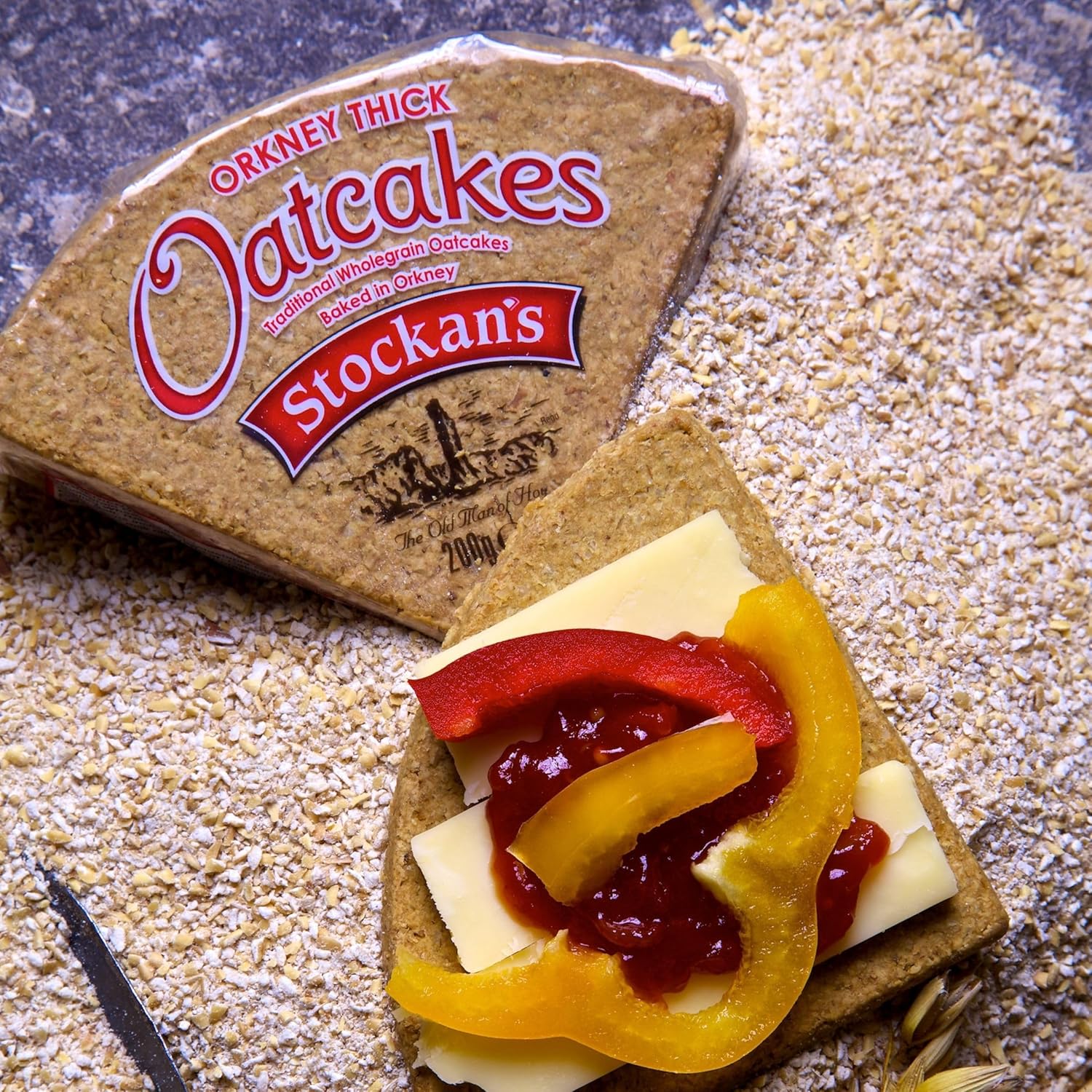 Stockan's Orkney Wholegrain Thick Oatcakes - Traditional Scottish Savoury Biscuits Imported from Scotland - 24 Packs (8 Oatcakes in Each Pack)