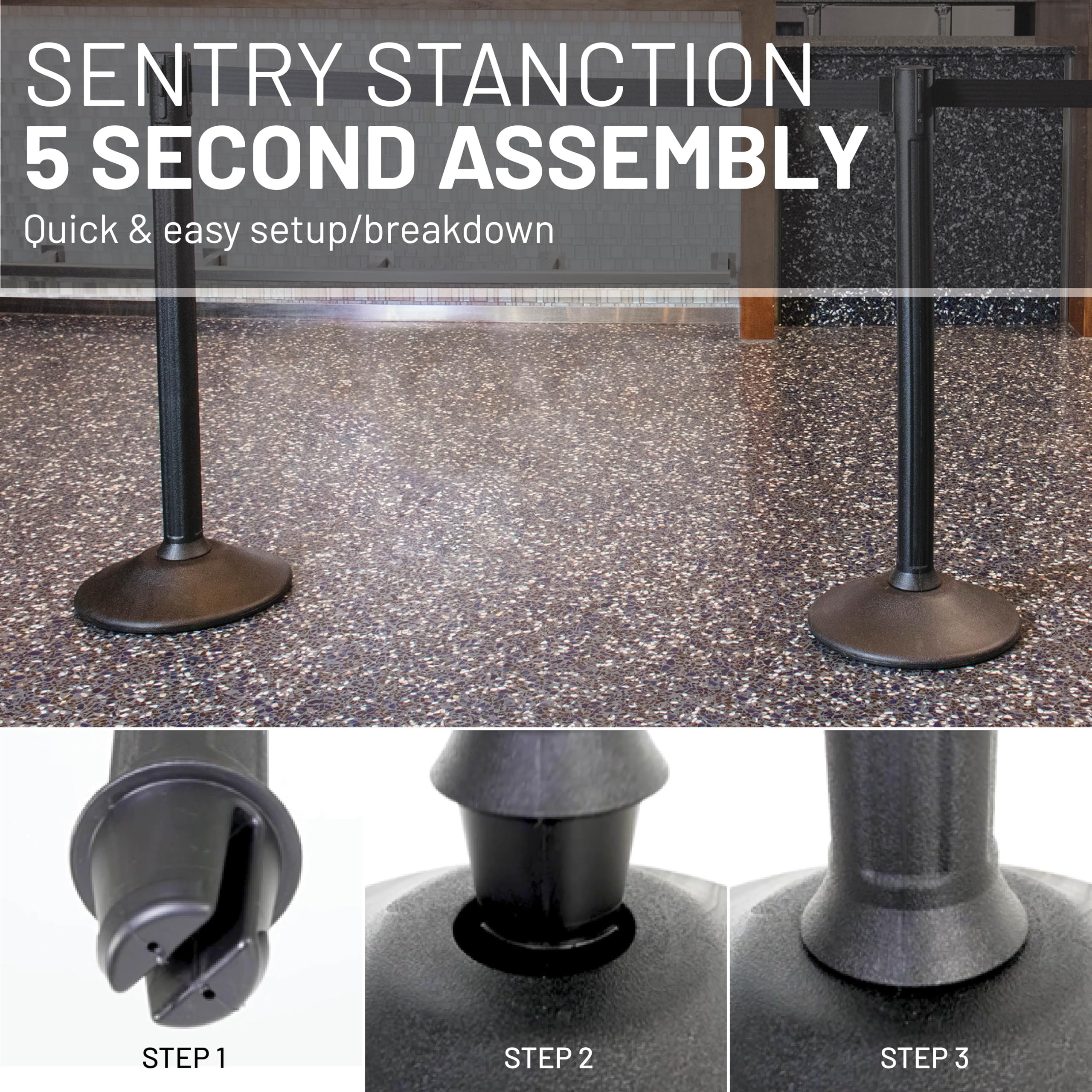US Weight Sentry Stanchion con cinturón retráctil de 6.5 pies (Chevron colores de seguridad) – Fácil de conectar montaje no requiere herramientas (paquete de 2)