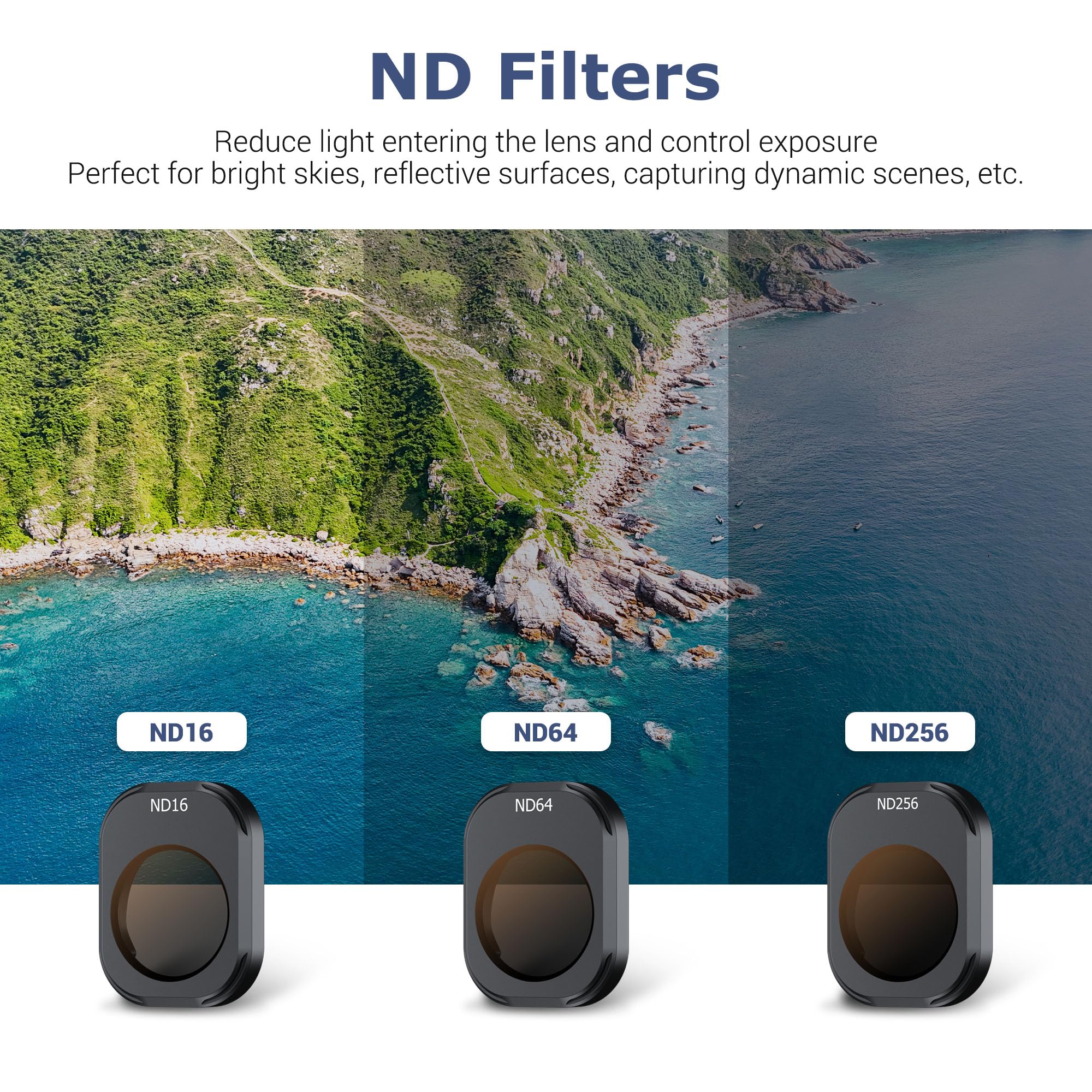 JJC ND CPL Filter Kit Compatible with DJI Mini 4 Pro, 4 Pack ND16 ND64 ND256 Neutral Density Fixed Filters CPL Polarizer - Image 3