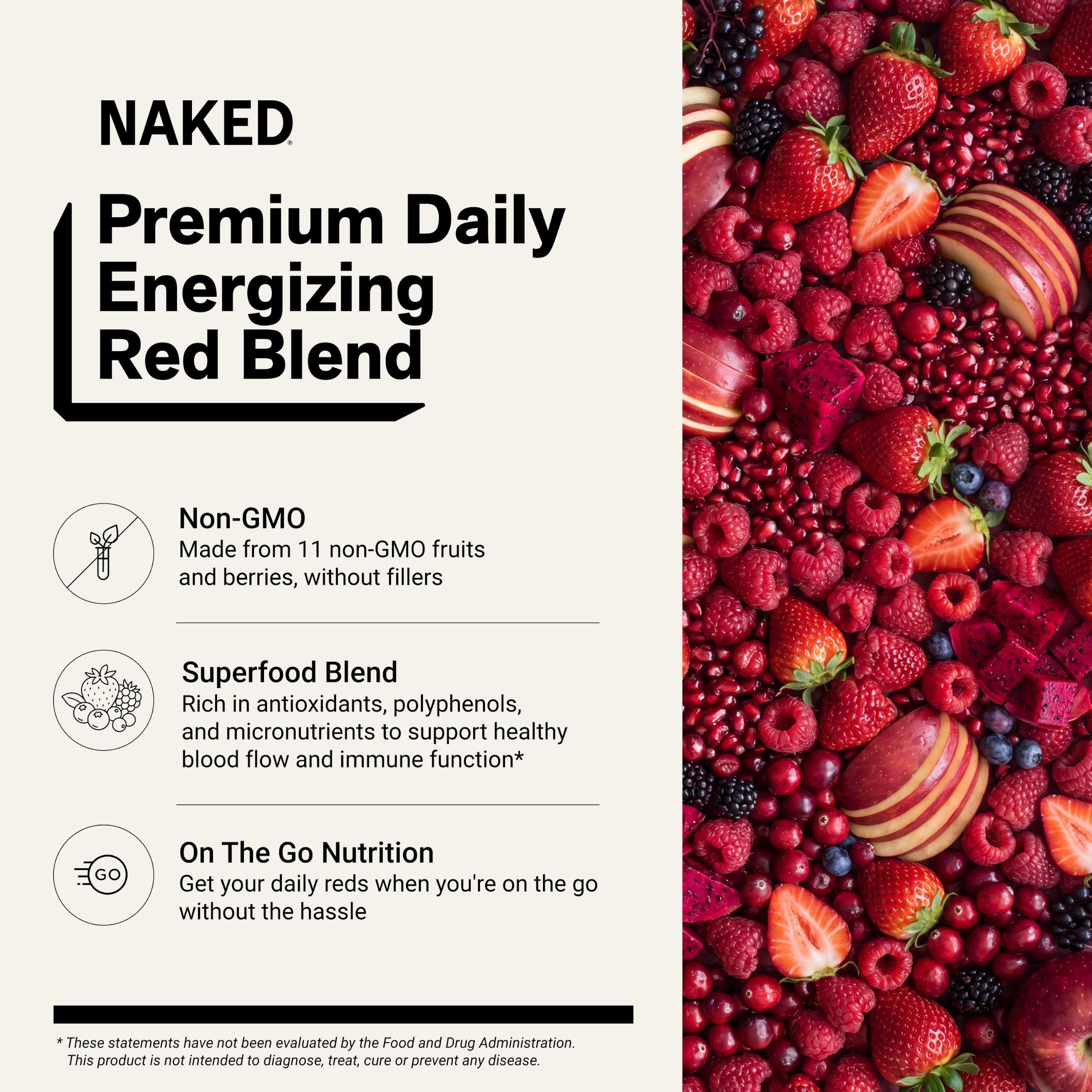 NAKED Reds Superfood Powder - Healthy, Energizing Polyphenol Fruit Powder Mix, No Fillers, No Additives, Vegan, Non-GMO, Gluten Free - 28 Servings — Amazon image 2