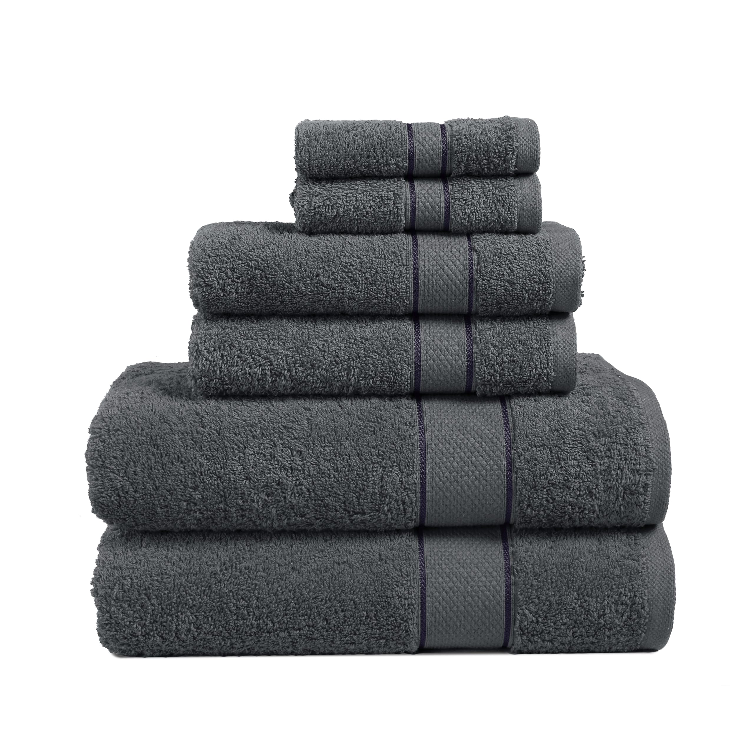 TeryBliss Bathroom Towel Set of 6, 2 Bath Towels, 2 Hand Towels, 2 Wash Cloths 100% Cotton Towel Sets for Bathroom, Spa, Pool, Quick Drying, Highly Absorbent Multipurpose Towels: Charcoal Grey