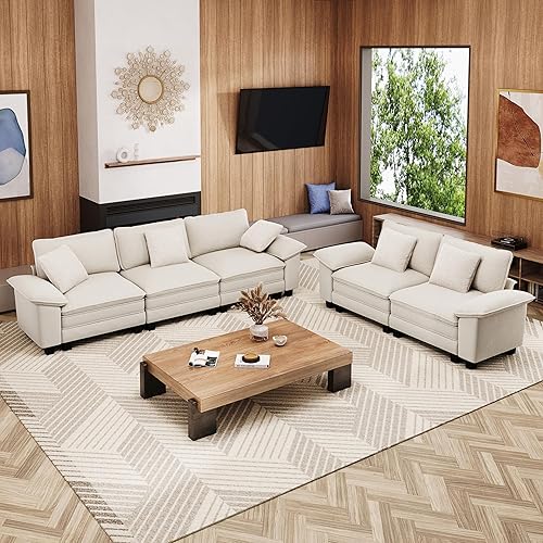 Miniatura 14 de Juego de sofá modular Cloud en forma de U, asiento profundo de 3 piezas, sofá modular de 6 plazas y brazos extraíbles, felpilla de felpa para sala
