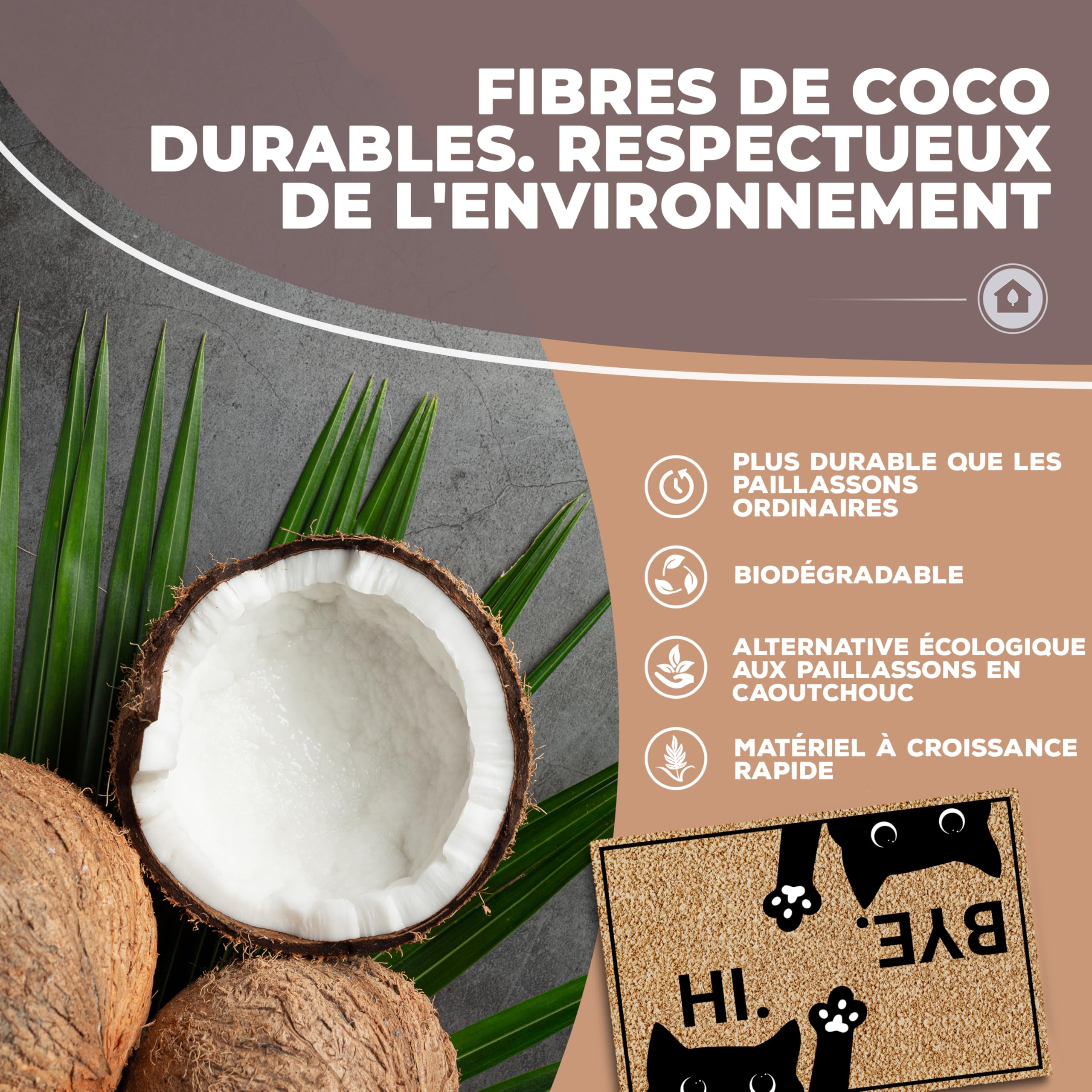 ElbFuchs® Paillasson Coco 60x40cm | Chat [Extra Durable & antidérapant] | Paillasson Chat | Tapis Coco Interieur Rigolo | Paillasson Exterieur Entree Original | Paillassons pour entrée