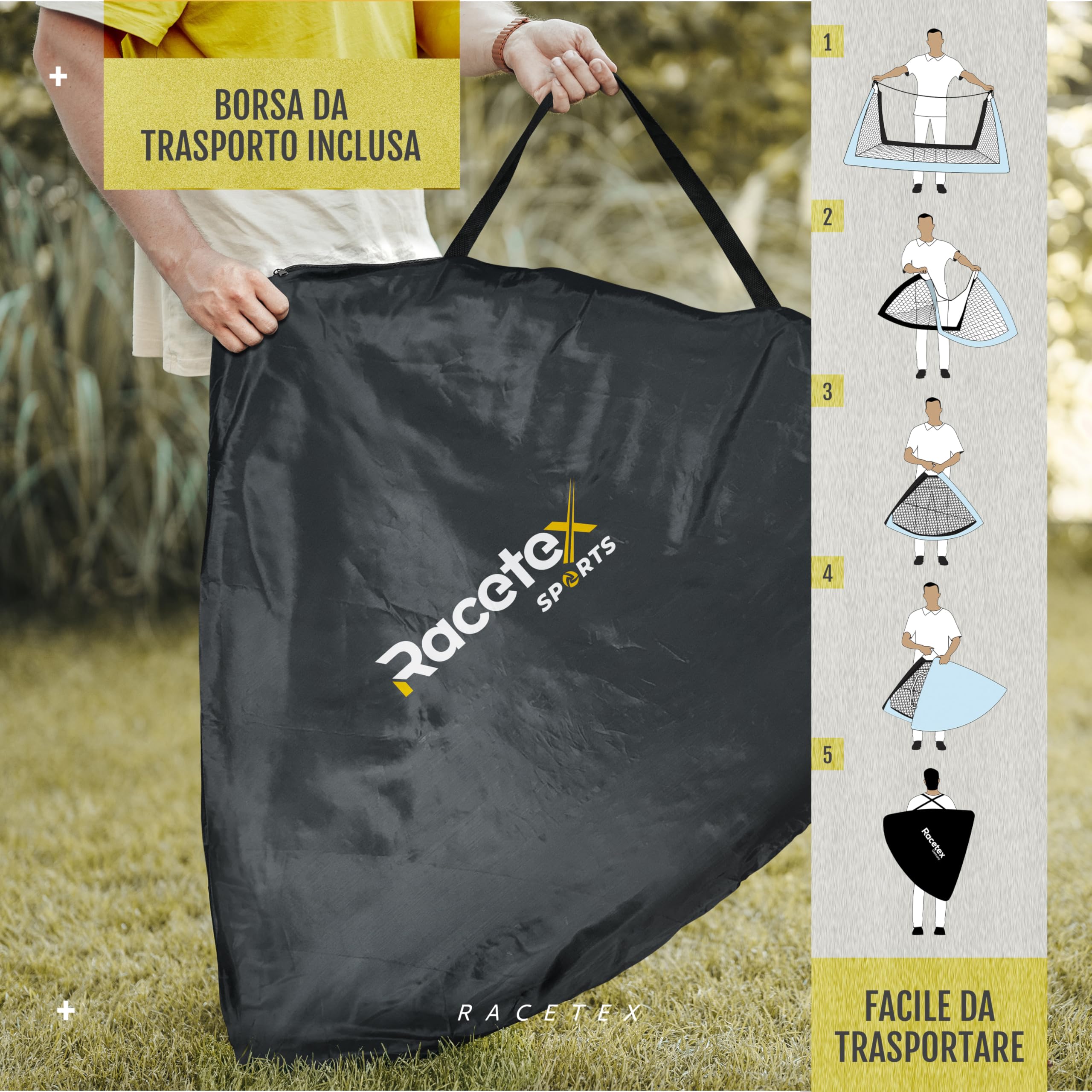 Racetex set di 2 porta calcio bambini - porte da calcio incluse in una pratica borsa per il trasporto - Versione con [ASTE RINFORZATE CON FIBRA DI VETRO] - porta per bambini