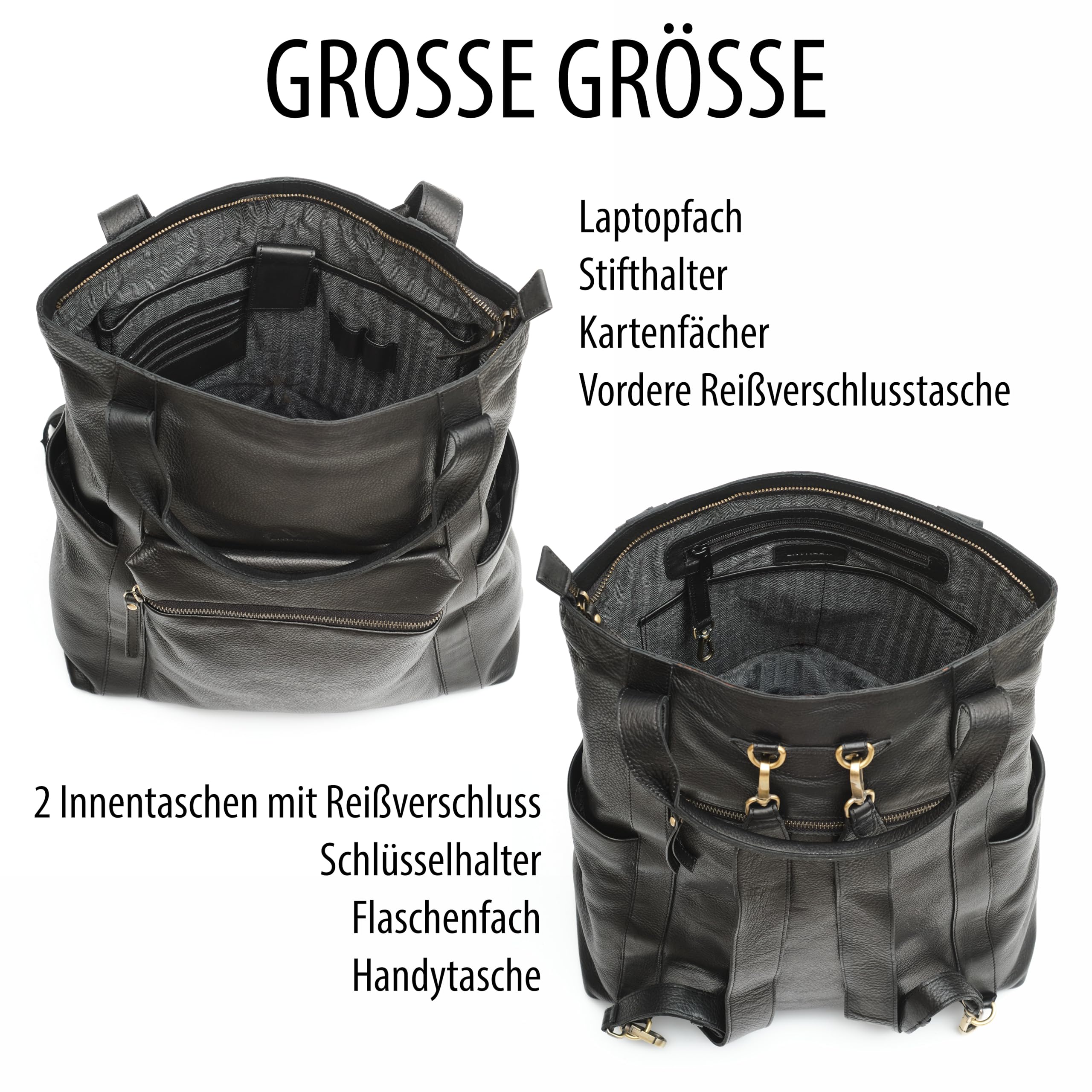 Lederrucksack Damen Herren Groß Rucksack Damen mädchen Laptopfach