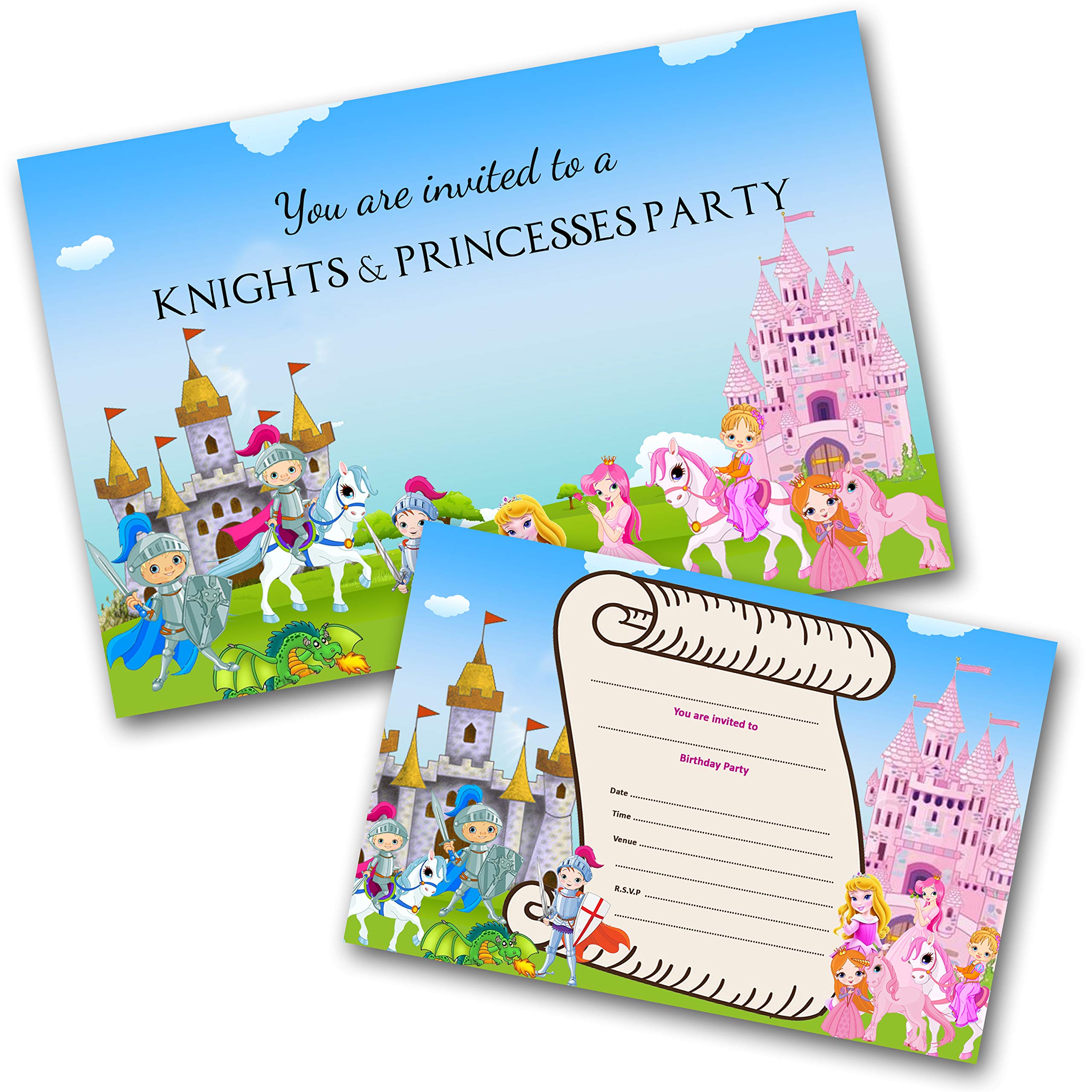 Princess and Knights Party Invitations Pack & Envelopes (WRITE ON) Click customize for prices