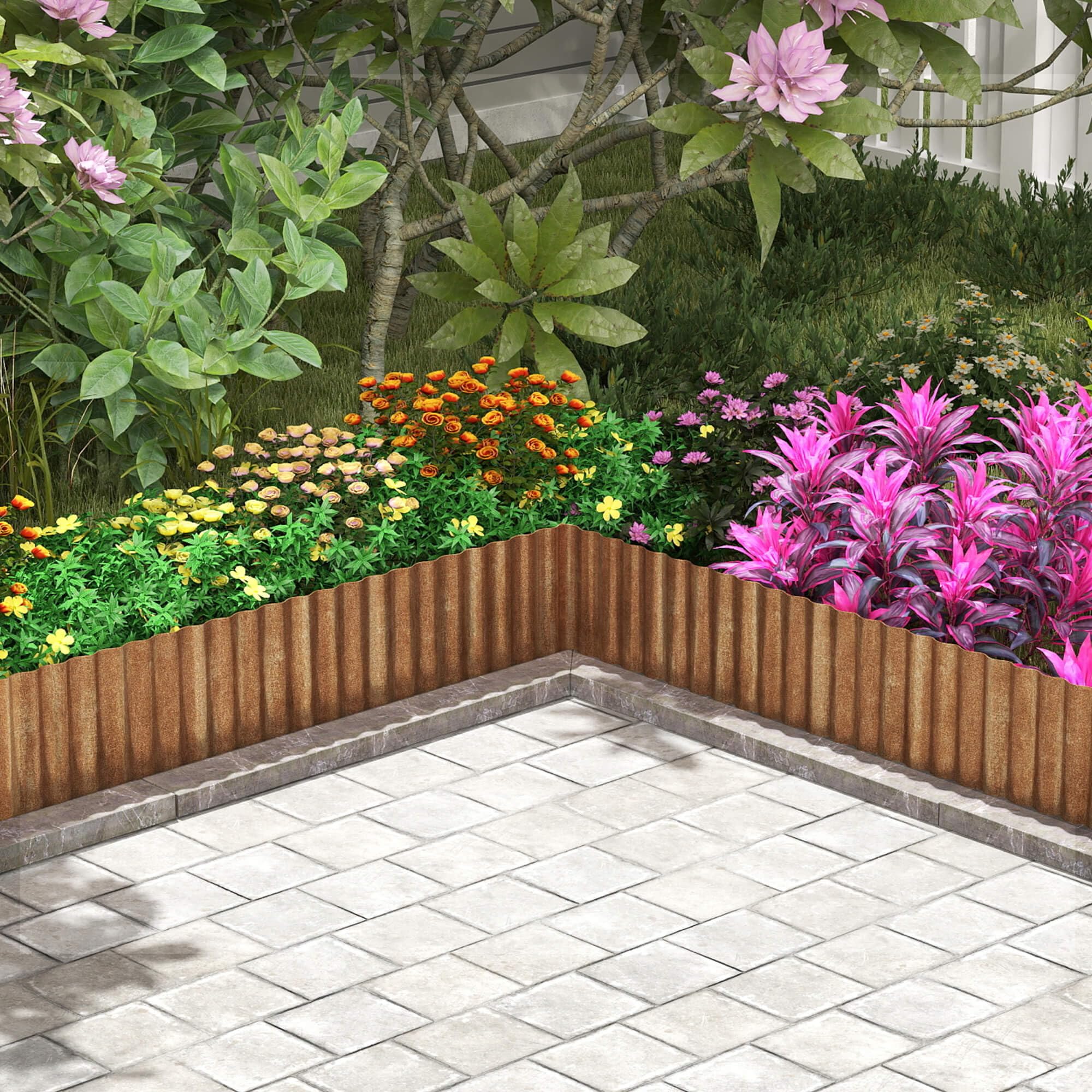 Cortenstahl Rasenkante Metall-Beeteinfassung for Garten - 30x1200cm Gewellte Beetumrandung zur DIY-Rasen, Blumenbeet und Landschaftsgestaltung (Echter Rost)