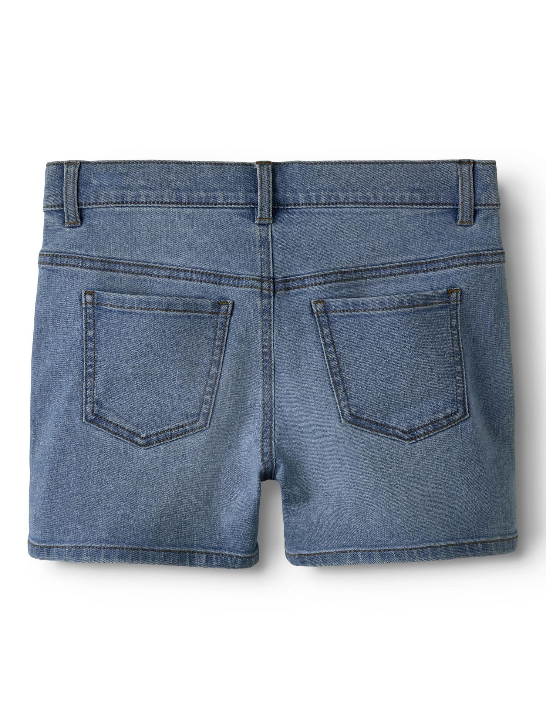 Kurze Hose Mädchen Jeans – Slim Fit Denim Shorts mit verstellbarem Bund, Leichte Abnutzungserscheinungen & Hakenverschluss