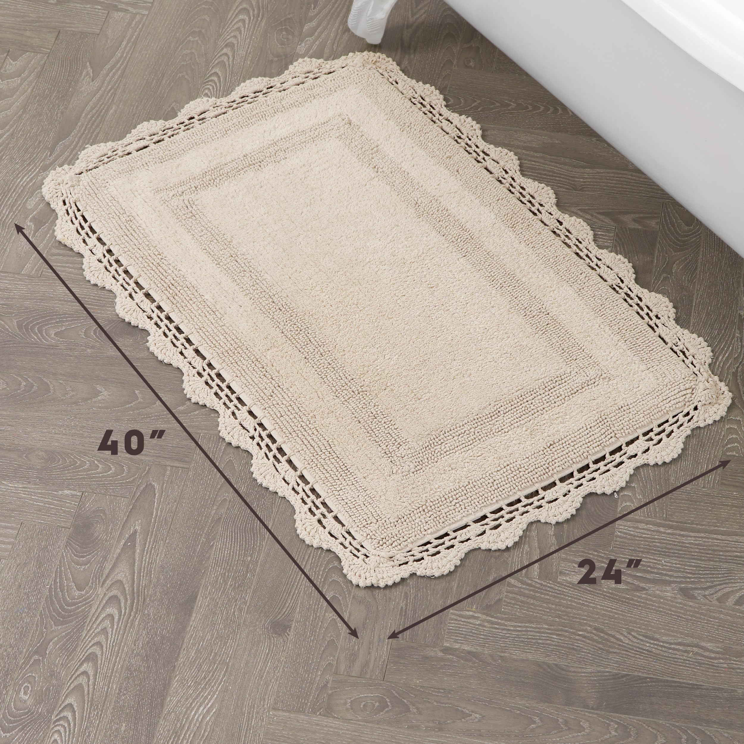 Laura Ashley Crochet Cotton 24x40 Bath Rug, Linen, 61 x 102 cm (Runner) - Image 2