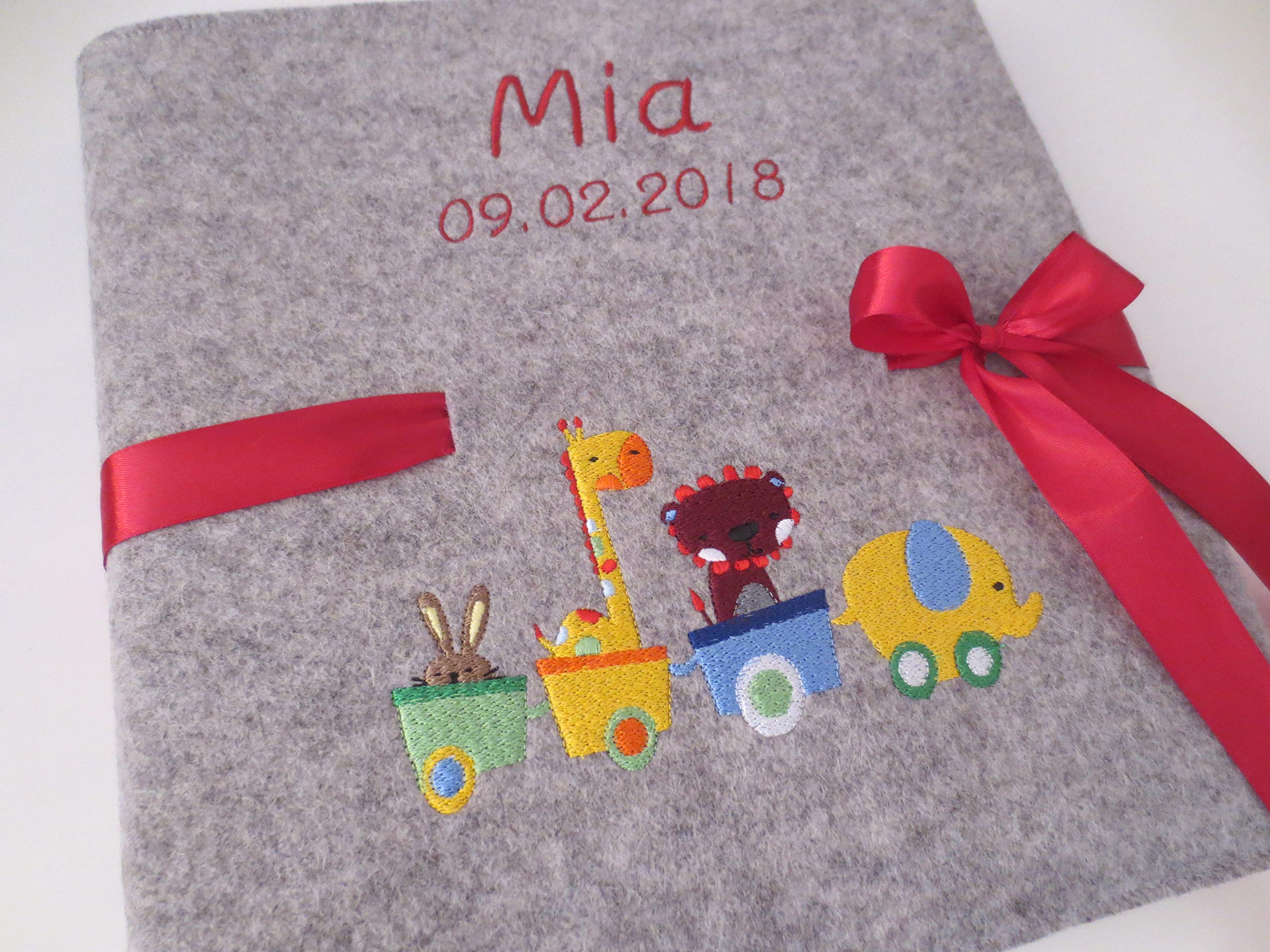 Fotoalbum Kind/Baby Album Name Zug Junge Mädchen Geburt Wollfilz 30 cm x 30 cm
