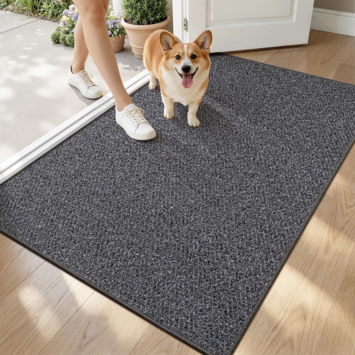LUMI Ultra Thin Indoor Door Mat for Entrance 32"x48", Non Slip Entryway Mat, Low Profile Doormat, Unique Herringbone Design Carpet for Inside, Patio, Porch, Dark Gray โ image 1
