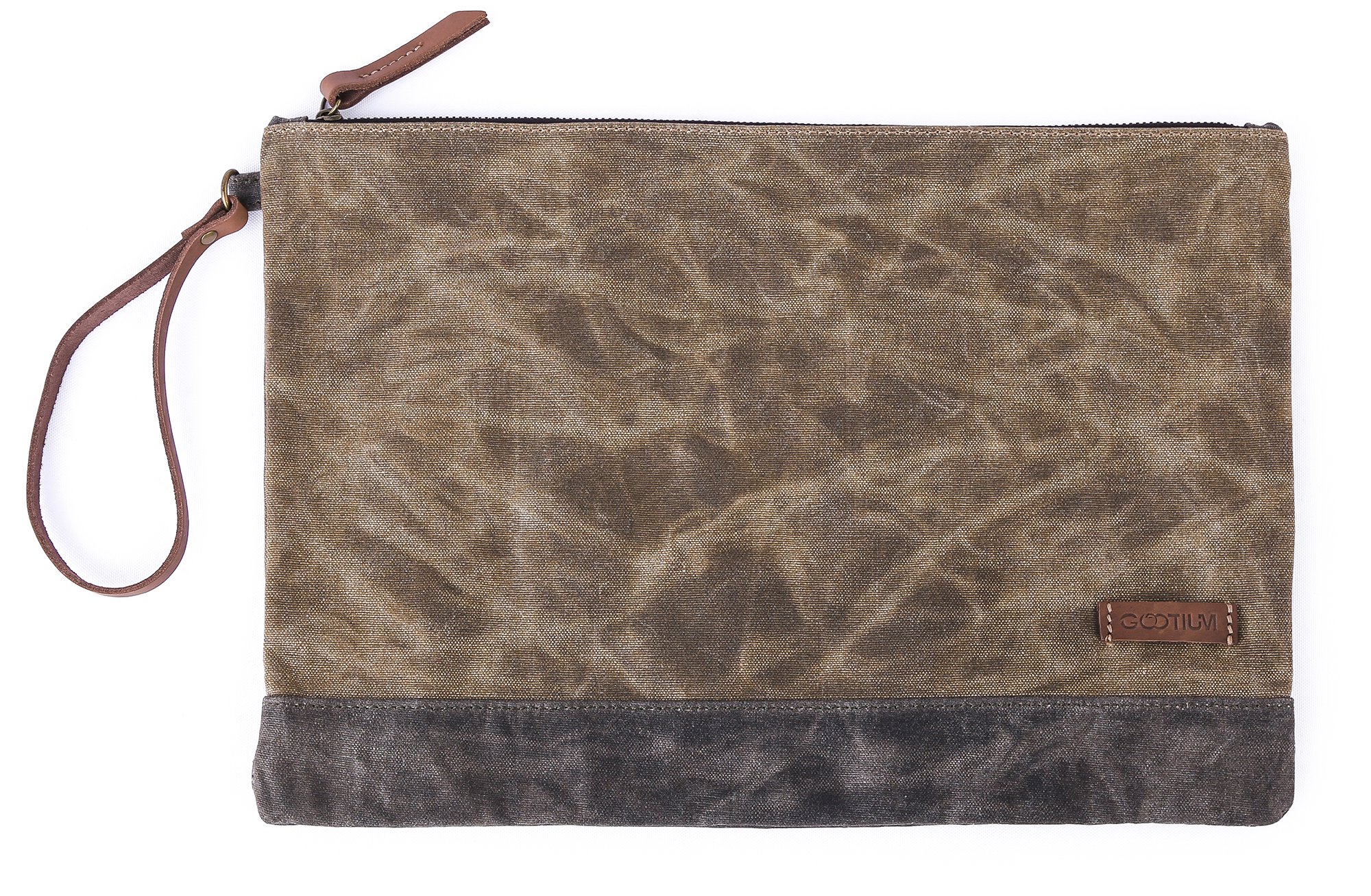 Gootium Waxed Canvas Zip Folio Pencil Pouch - Office Supply Zippered Makeup Bag Multipurpose File Folder - Size 13