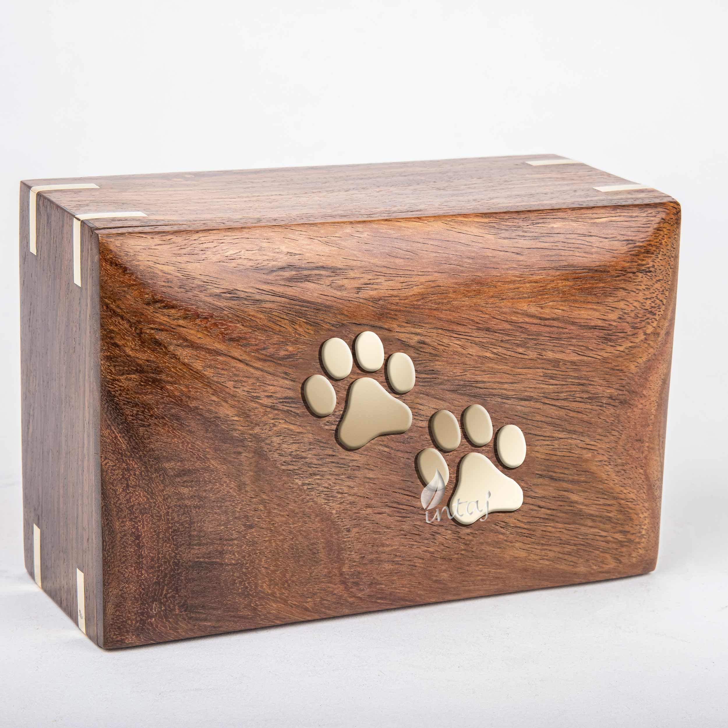 Urna per ceneri per cani, in palissandro, realizzata a mano, con zampe intarsiate, per la cremazione, per gatti, scatola decorativa in legno (due zampe, M, 19 x 13 x 9 cm)