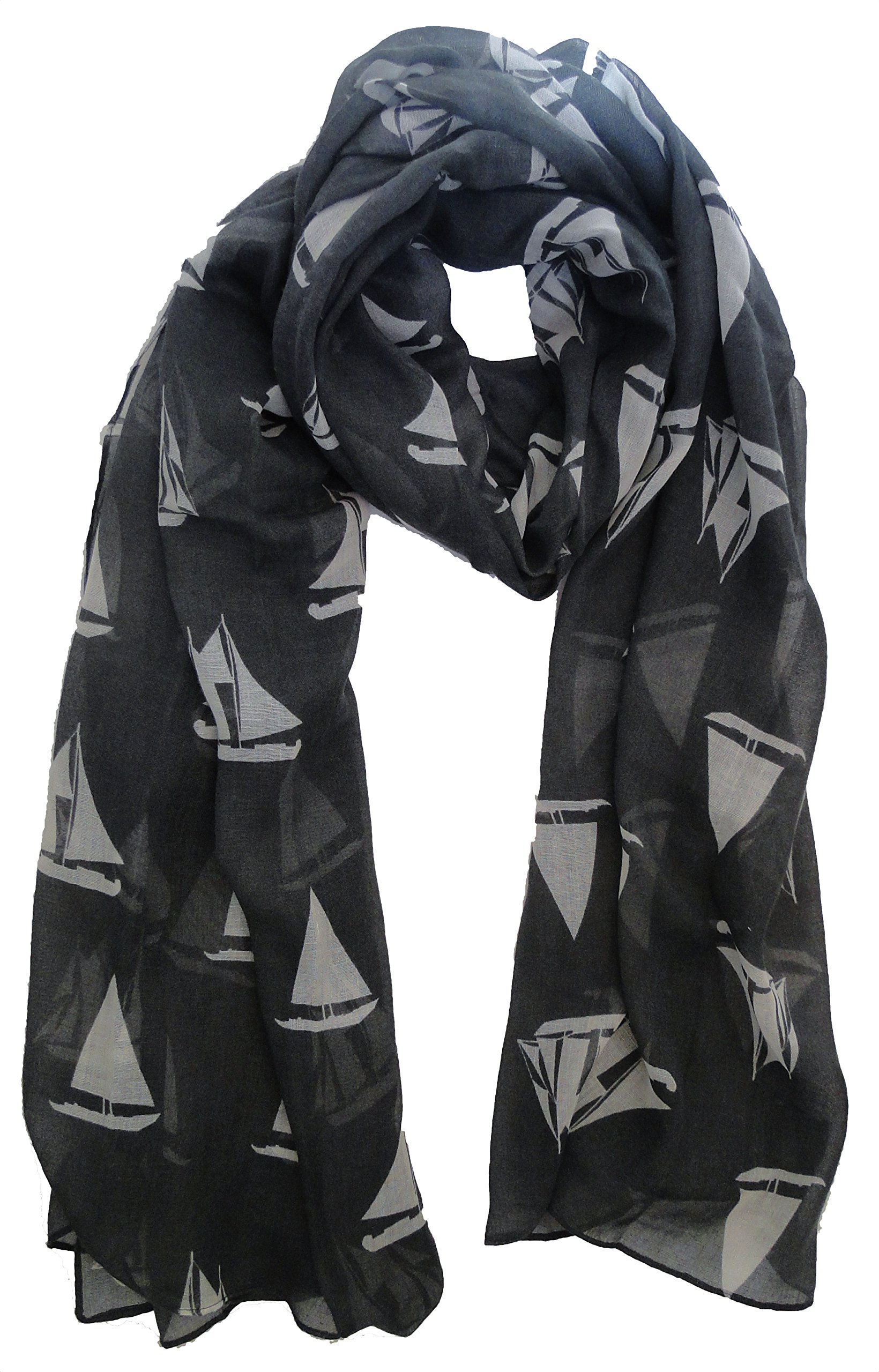 The Olive House Women's Grey The Olive Houe® Sail Boat Print Scarf Dark