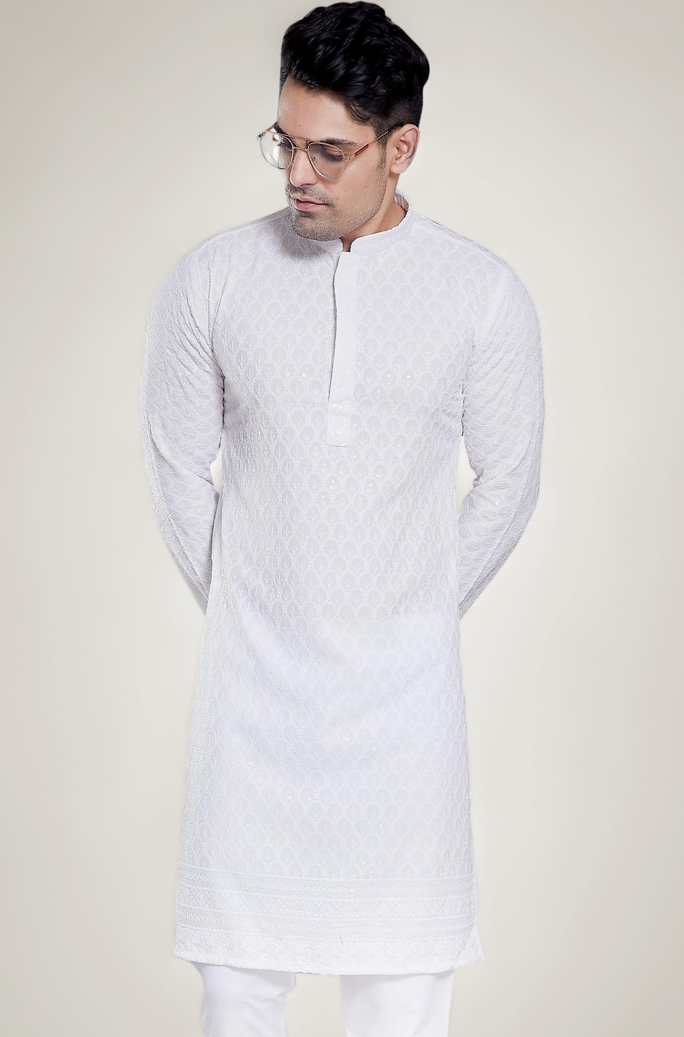 DIVISIVE Men's Sequince Embroidered Cotton Blend Only Kurta