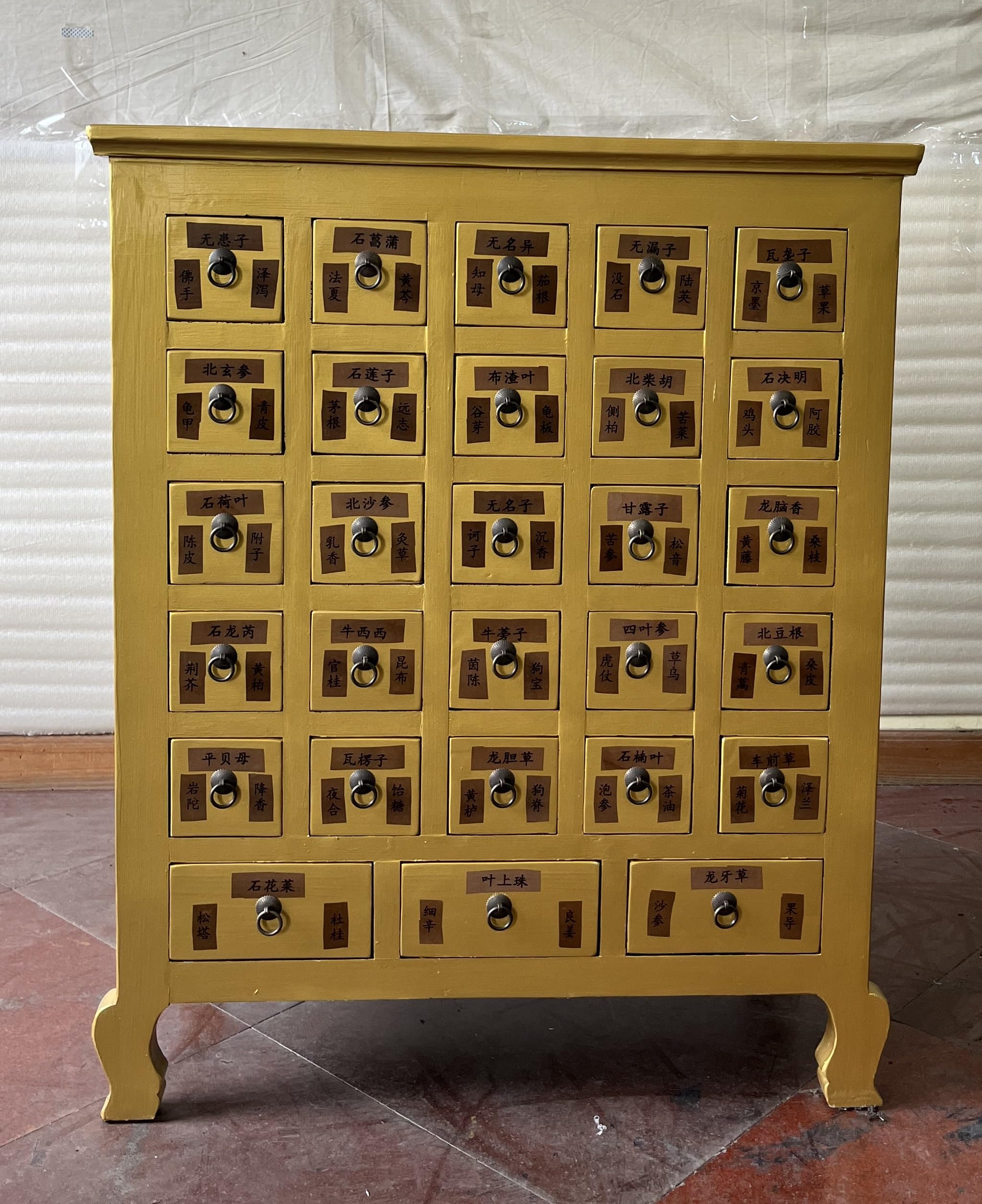 Kunibert Armoire à pharmacie antique avec 28 tiroirs Largeur 92 x Hauteur 114 cm Doré