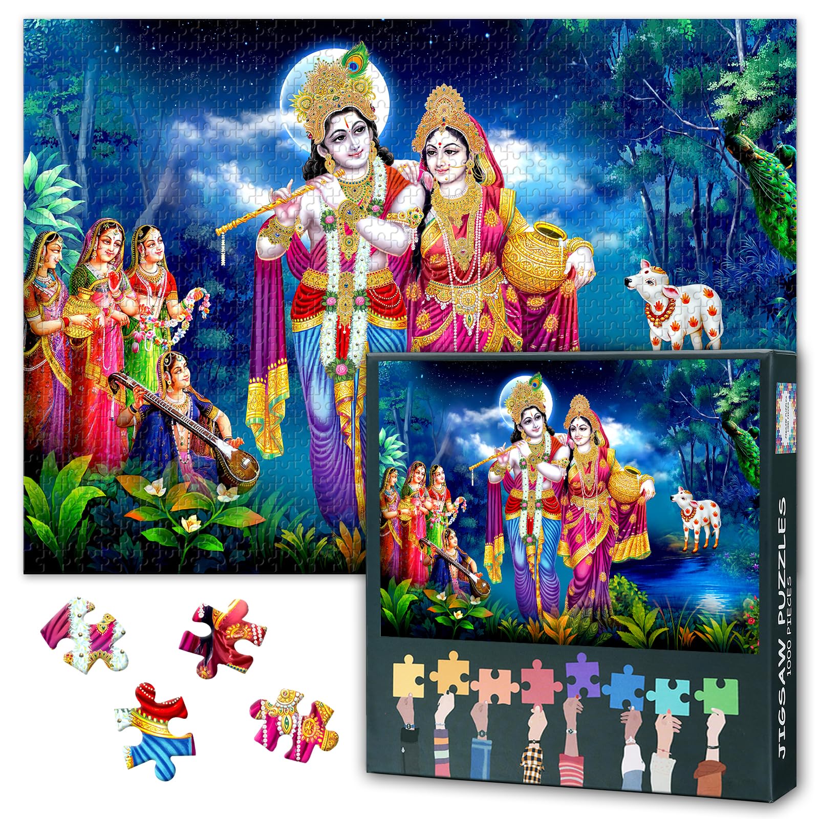 Puzzles for Adults Hinduism God, Jigsaw Puzzles for Adults 1000 - Radha Krishna India Religious Art, Impossible Puzzle 27.5x19.7 Inch, Educational Games for Family, Birthday Party Gift Idea