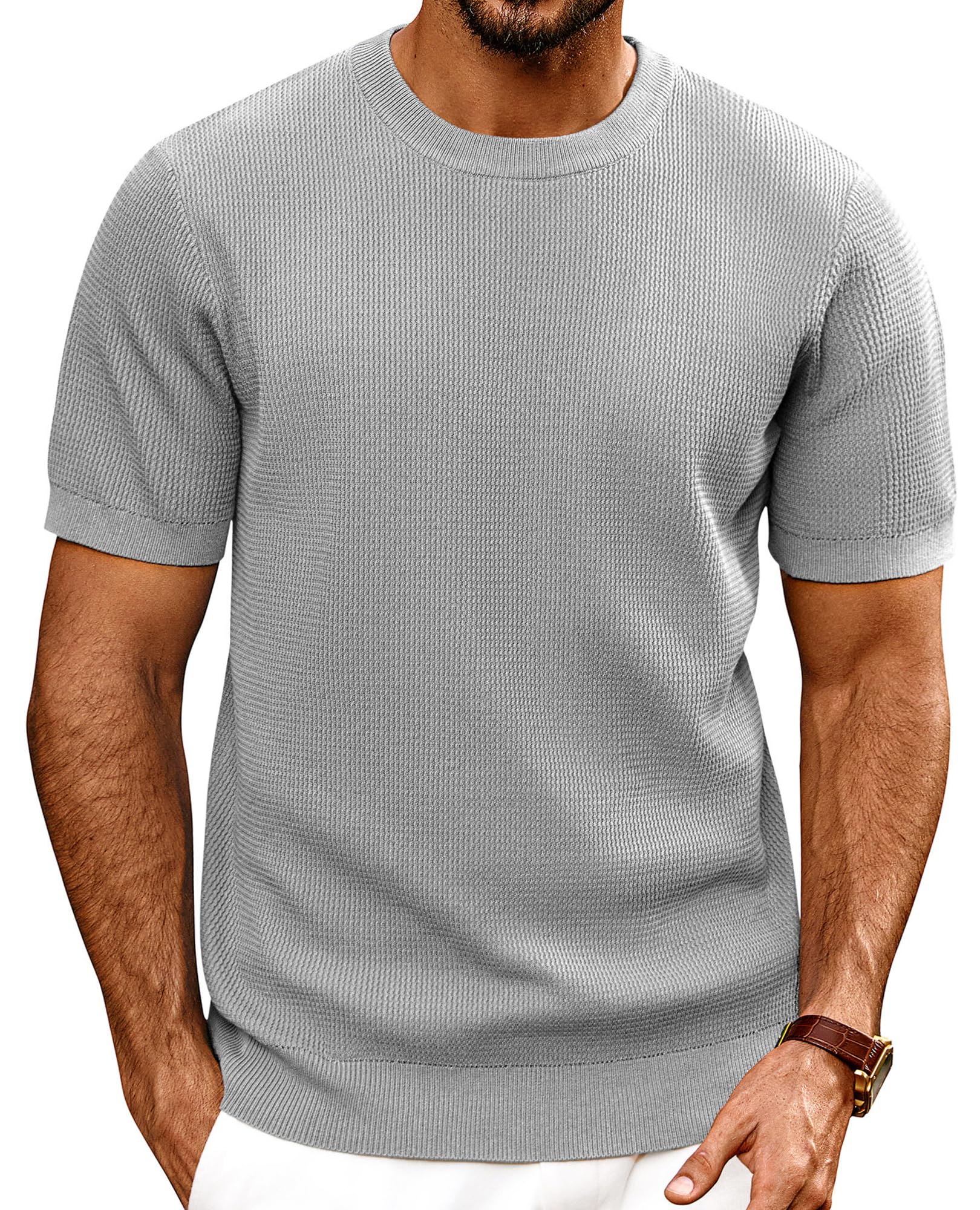 Photo 1 of PJ PAUL JONES Mens T Shirts Crewneck Textured Knit Shirt Light Grey XXL