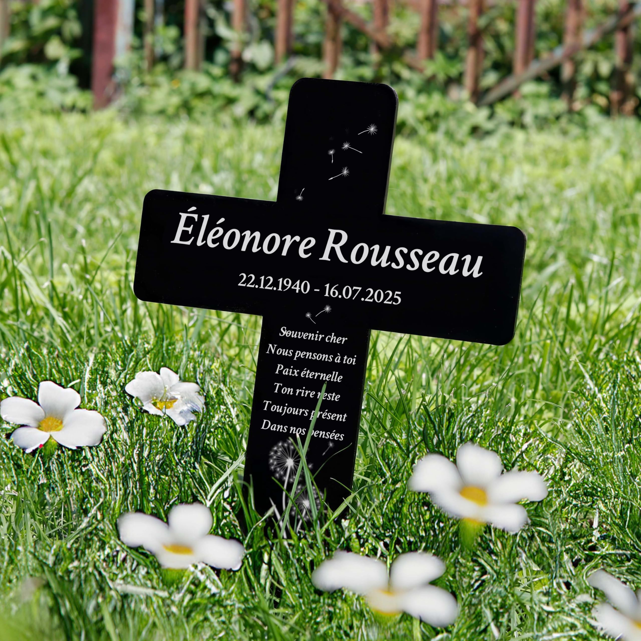 LAUBLUST Croix funéraire personnalisée en acrylique avec texte gravé – Décoration de tombe 2 tailles