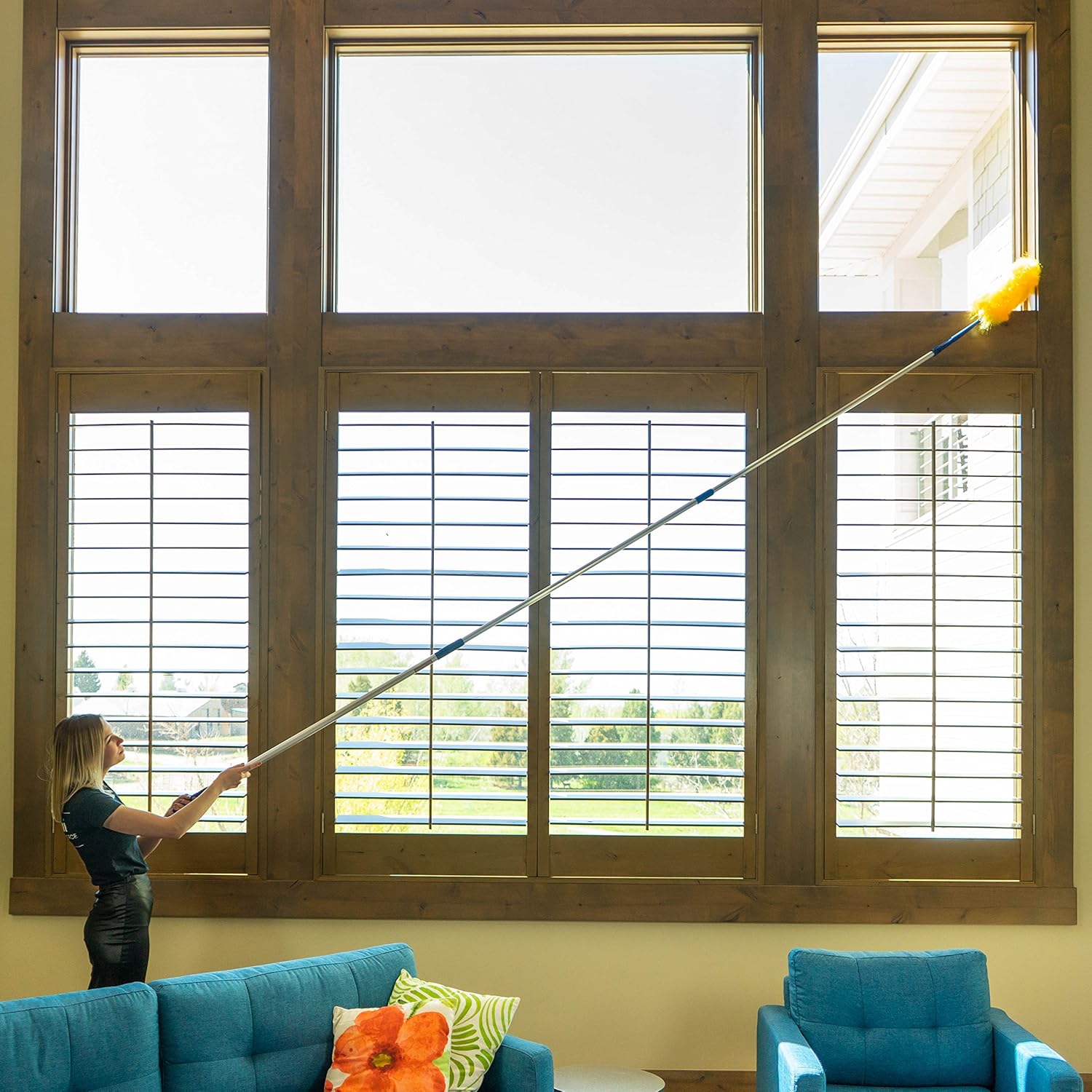 Feather Microfiber Plus Nylon Static Cobweb Duster | Reach Up To 20 Feet | Extendable 3 Tier Ceiling Fan Webster Duster Kit | Aluminum Extension Pole With Threaded Tip | U.S. Duster Co