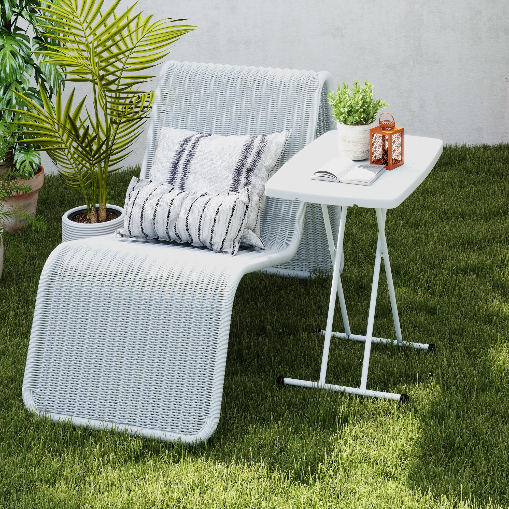 Outsunny Tavolino da Giardino Pieghevole Altezza Regolabile HDPE Metallo 76x50x74 cm Bianco