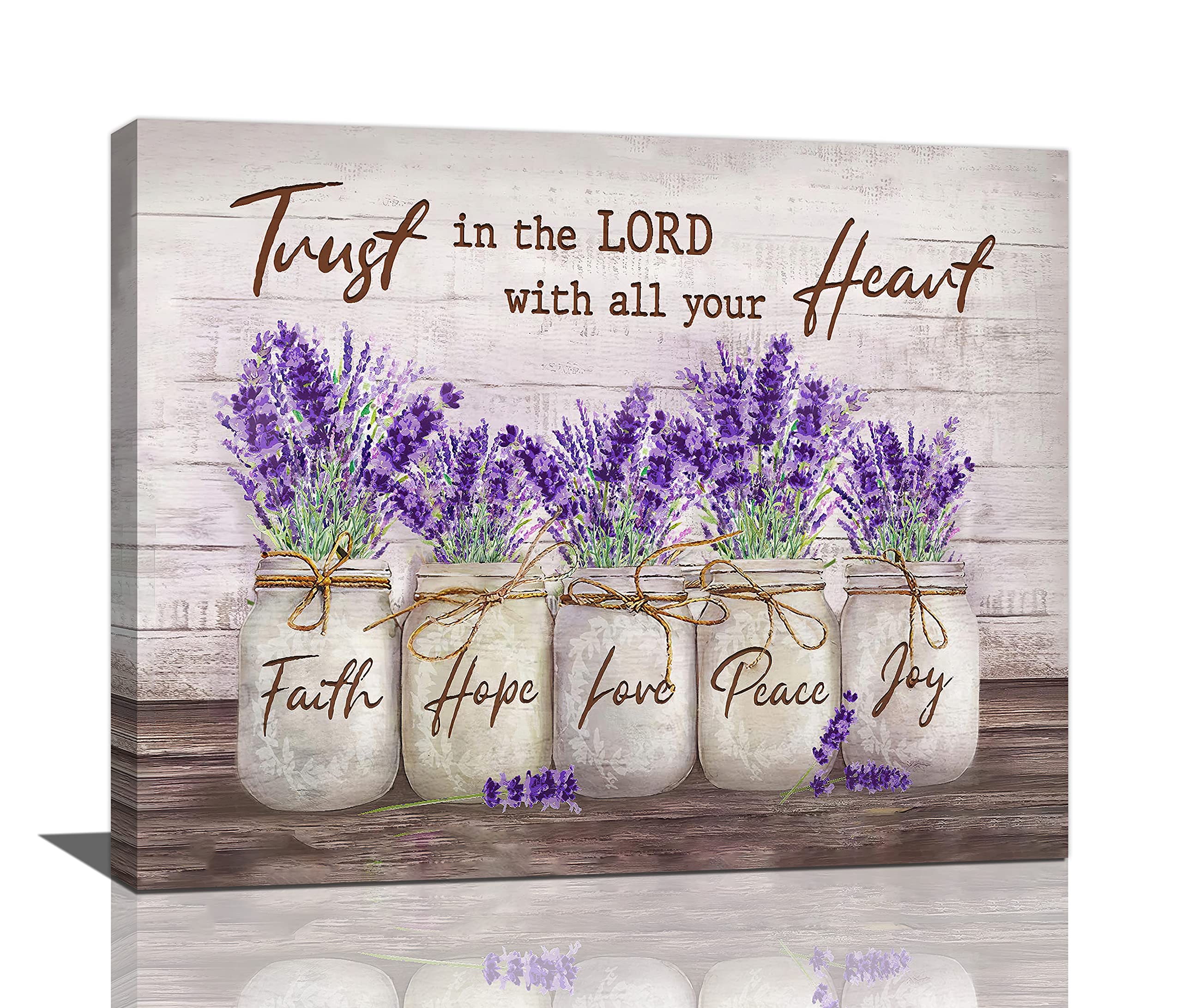 Rustic Lavender Wall Art Christian Quotes Wall Decor Flower Purple Lavender Country Pictures Canvas Prints Motivational Framed Modern Artwork for Home Living Room Bedroom Bathroom 20"x16"