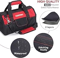 Vista 2 de FASTPRO 14-Inch Zip-top Wide Mouth Open Storage Tool Bag, Classic Black&Red Design, Fashionable Design, 600D Polyester Fabric Material for Quality