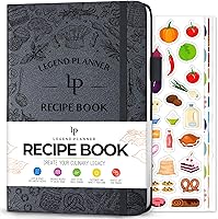 LegendPlanner Blank Recipe Book: Personalized A5 Hardcover Family Cookbook Journal, 58 Recipes, Mystic Gray Vegan Leather