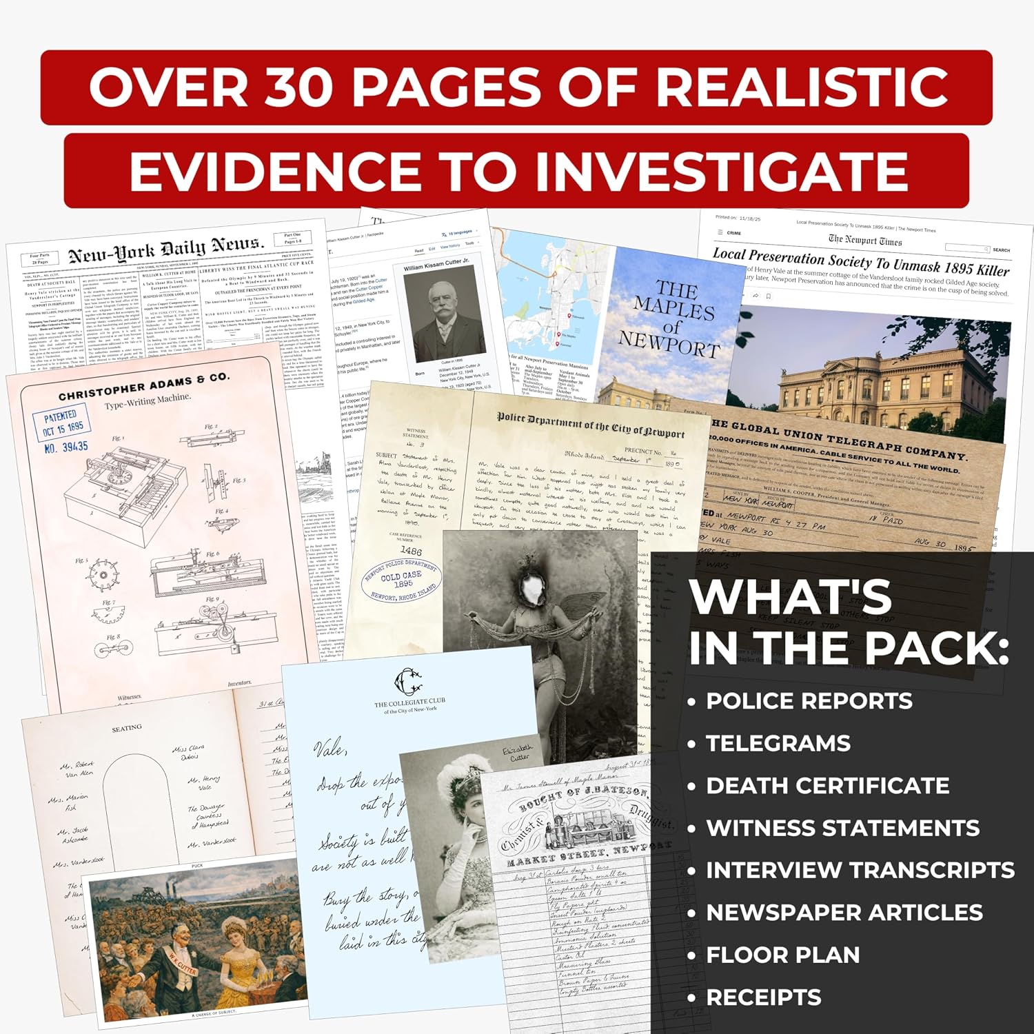 Murder at Maple Manor – Murder Mystery Game – Cold Case Detective Kit & Crime Investigation – Solve Murder at a Luxury Gilded Age Manor – Immersive Evidence Pack with Online Clues – Game Night & Gift
