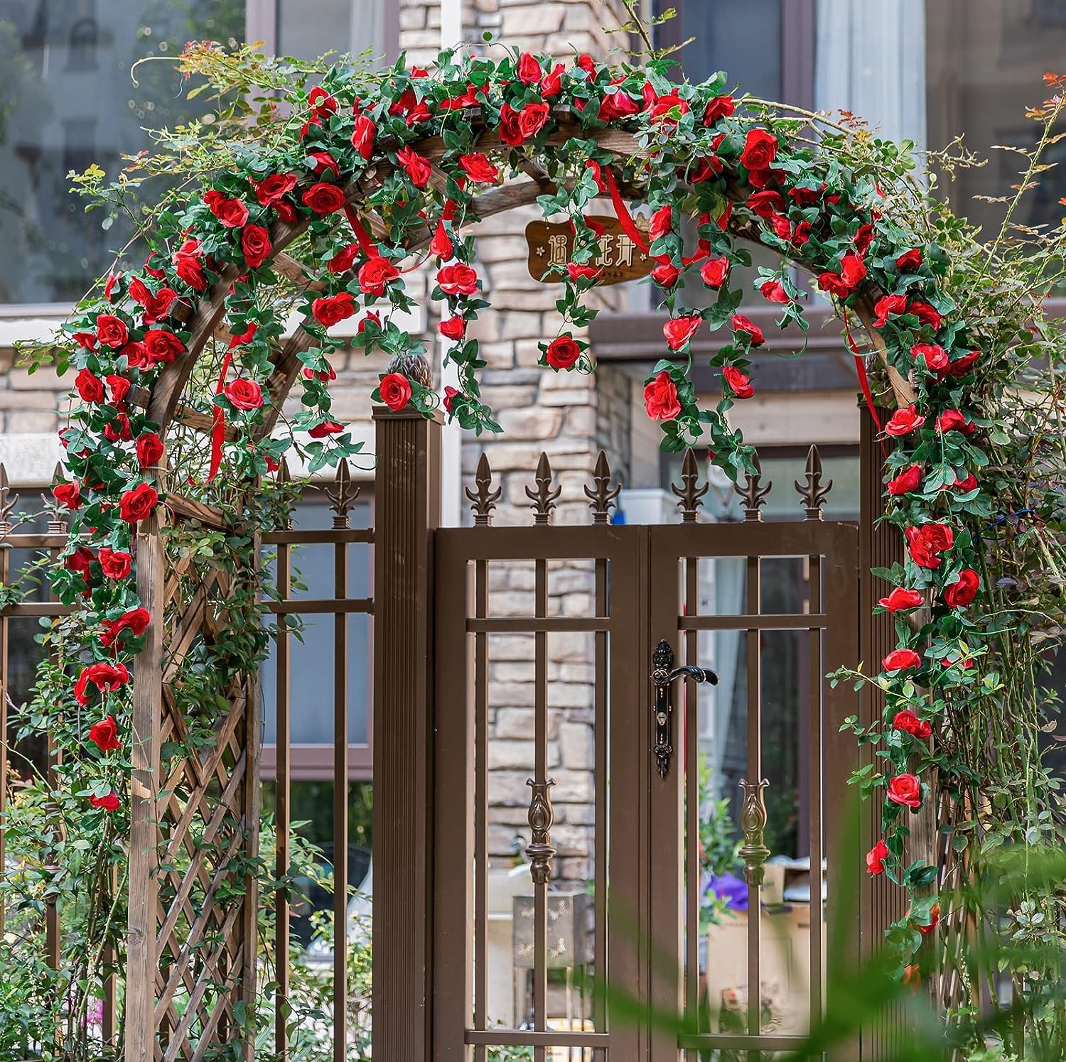 Rose Flower Garland 5pack 41Ft Artificial Fake Rose Garland Vine Artificial Flowers for Decoration Floral Garlands Decor (Red)