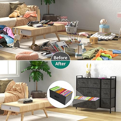 Miniatura 8 de YITAHOME Cómoda de tela con 7 cajones, mueble de almacenamiento, marco de acero resistente, parte superior de madera y cubos de tela fáciles de