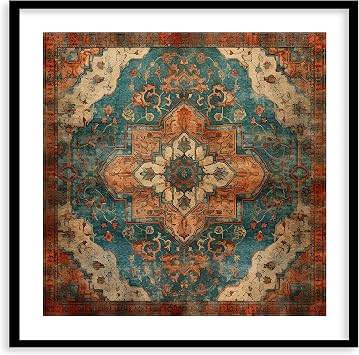 Persian Rug Ornamental Art Print for Wall Decor - Premium Giclee for Home Decor - Aesthetic Modern Wall Art Poster Painting Style Wall Artwork Decoration for Living Room, Ready to Frame