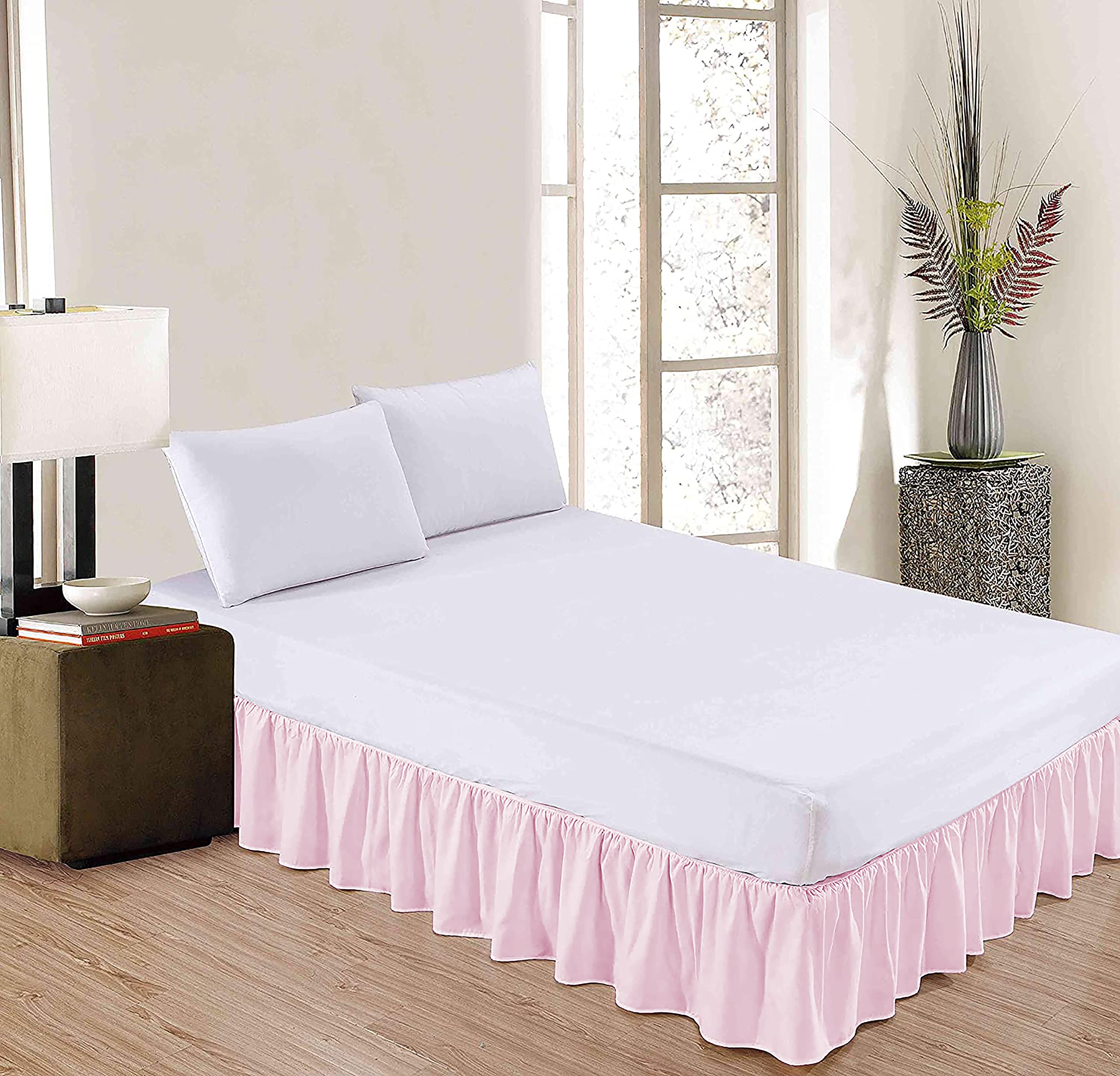 YRM - 400 Collection Bed Skirt Frill Bedsheet Microfiber Upto 18" Drop Expertise Tailored Fit Wrinkle Free Ruffle Bed Skirt - Queen Size (60" x 78" Inches) + 18" Drop Length | Baby Pink-image-31